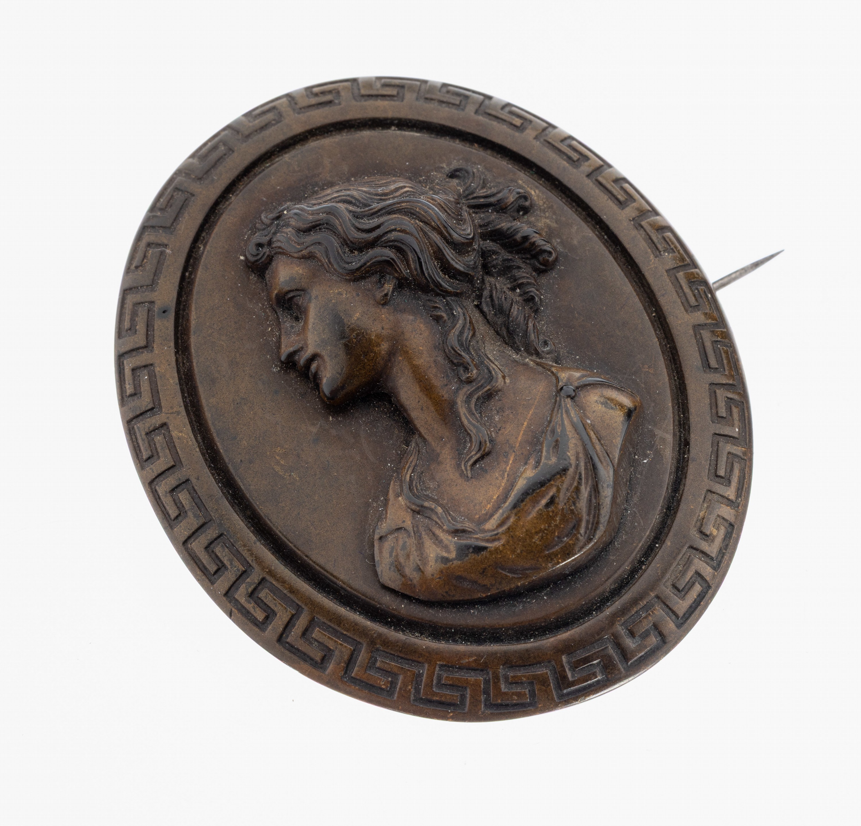 Image 27130550 - Brosche, um 1890, Bakelit in Bronzeoptik, ovale Grundform, mittig Relief mit ...
