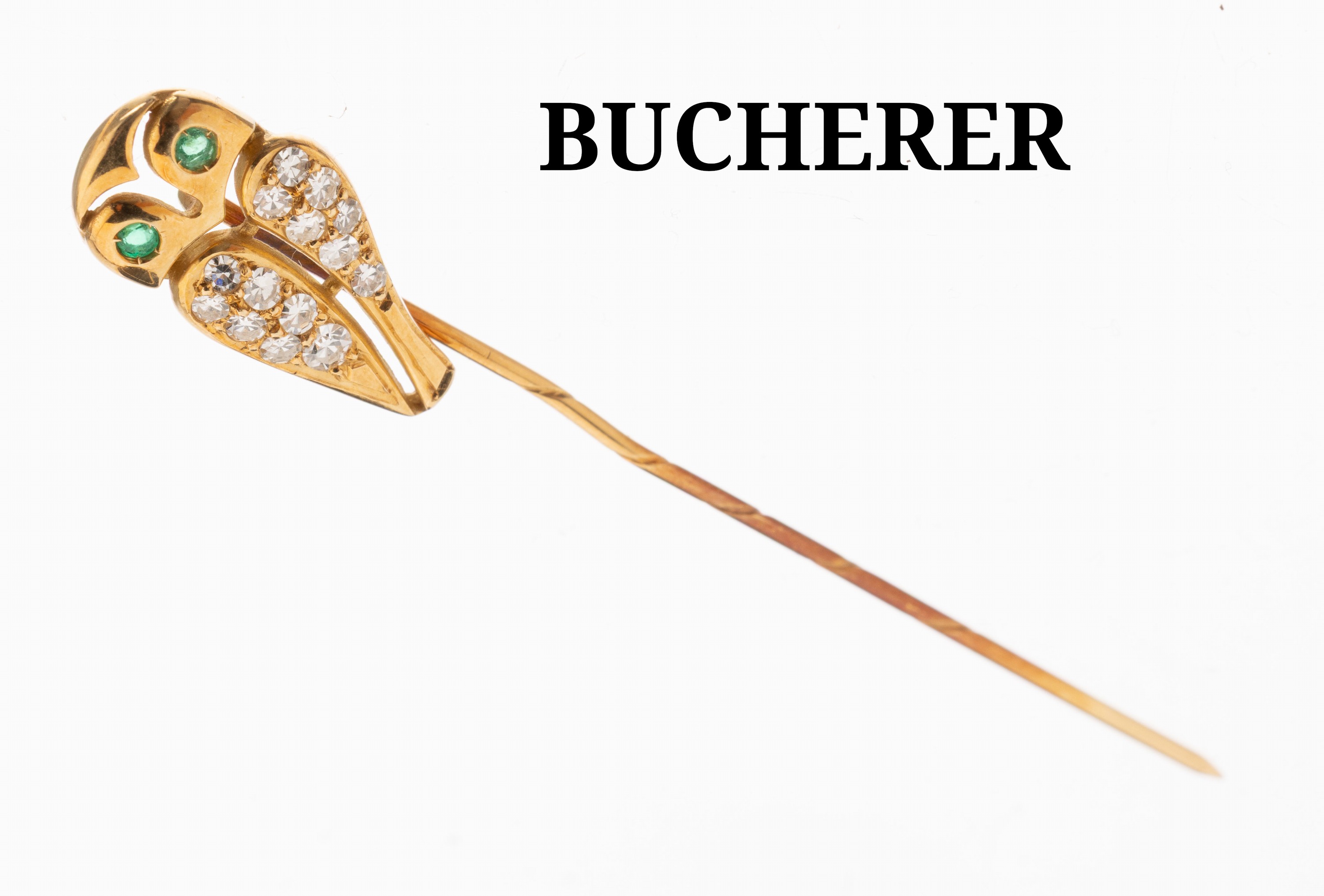 Image 27130554 - 18 kt Gold BUCHERER Smaragd-Diamant -Krawattennadel, GG 750/000, Kopf in Form einer ...