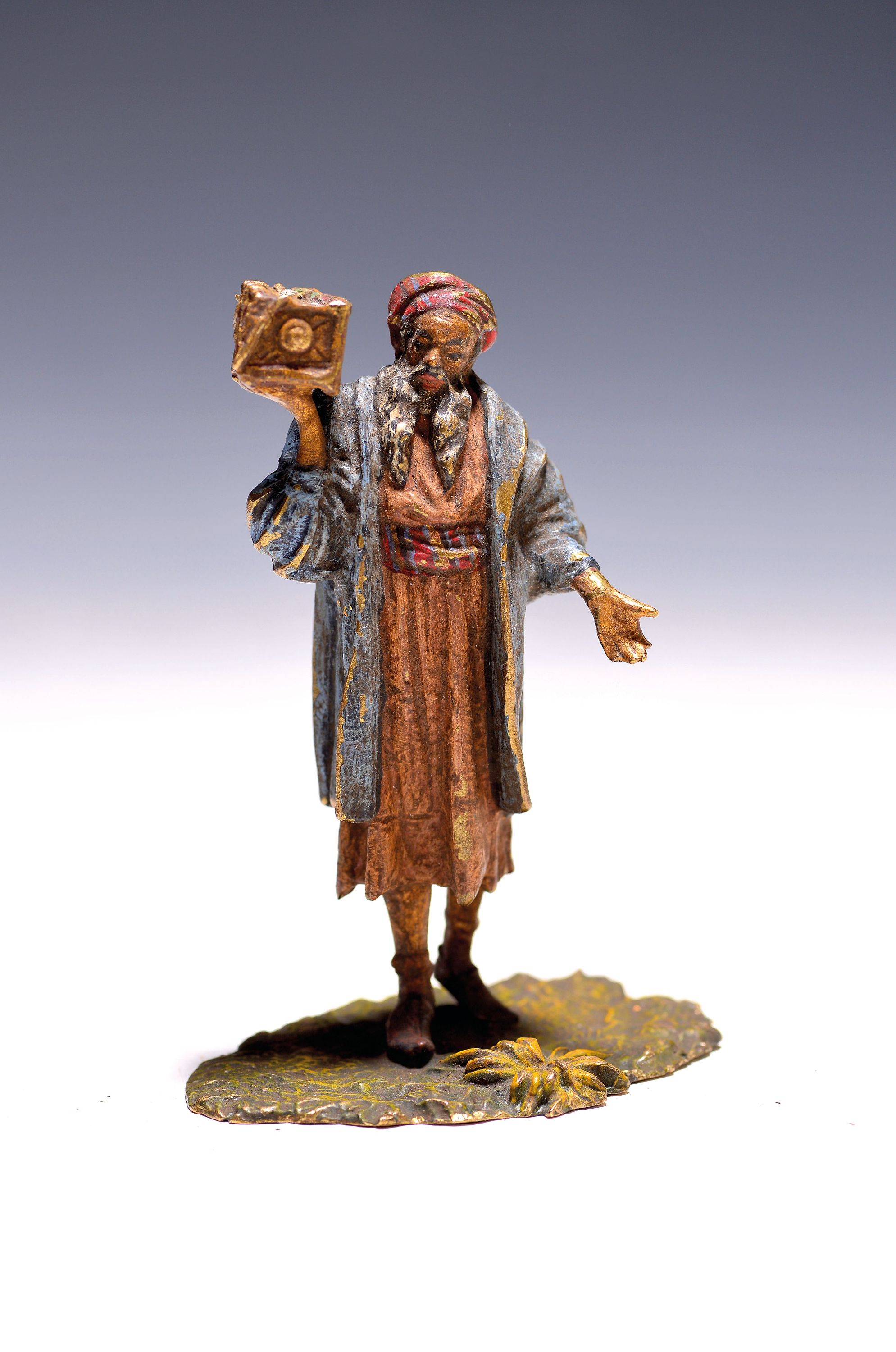 Image 27130593 - Viennese bronze, oriental with small chest, signed. Fritz Behrmann, colorfully decorated, ...