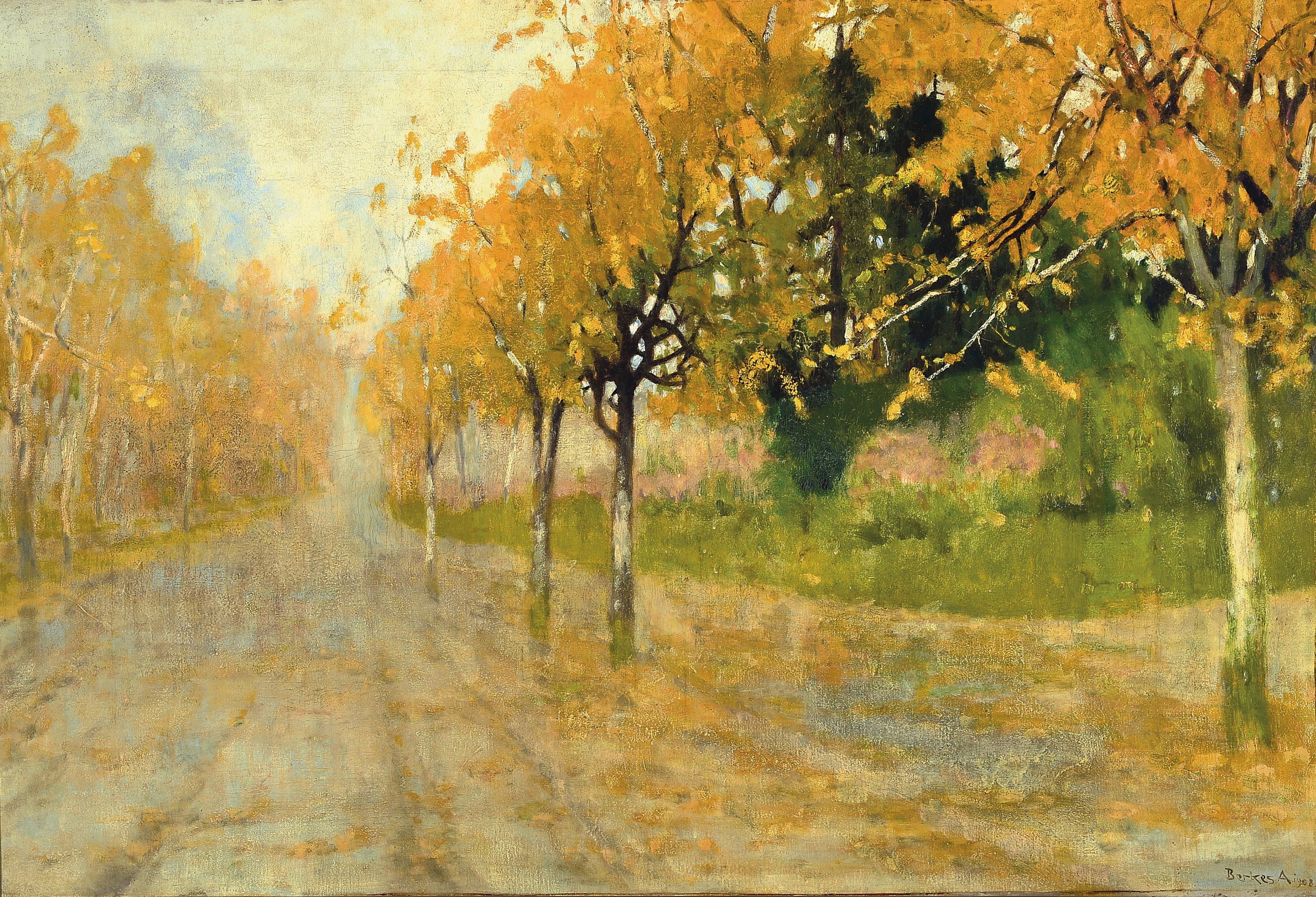 Image 27130596 - Antal Berkes, 1874-1938 Budapest, ´Herbst im Park´ so verso auf altem Etikett bez., ...