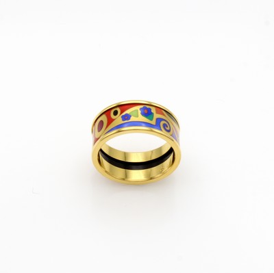 27130515a - Frey Wille Ring Miss, Messing verg., ´Hope´, RW ca. 50, orig. Etui