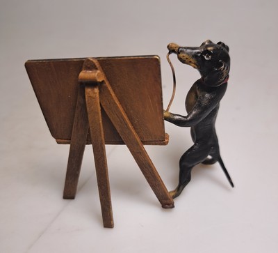27130592d - Wiener Bronze, Dackel als Lehrer an der Tafel, sign. Wasserkrug, bunt staffiert, ca. ...