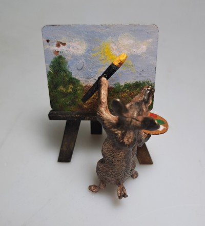 27130595a - Wiener Bronze, Schwein als Maler, sign. Austria, bunt staffiert, H.ca. 6 cm