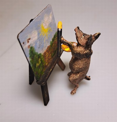 27130595e - Wiener Bronze, Schwein als Maler, sign. Austria, bunt staffiert, H.ca. 6 cm