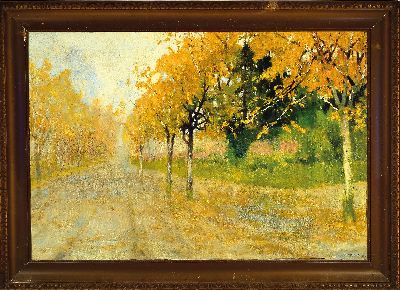 27130596k - Antal Berkes, 1874-1938 Budapest, ´Herbst im Park´ so verso auf altem Etikett bez., ...
