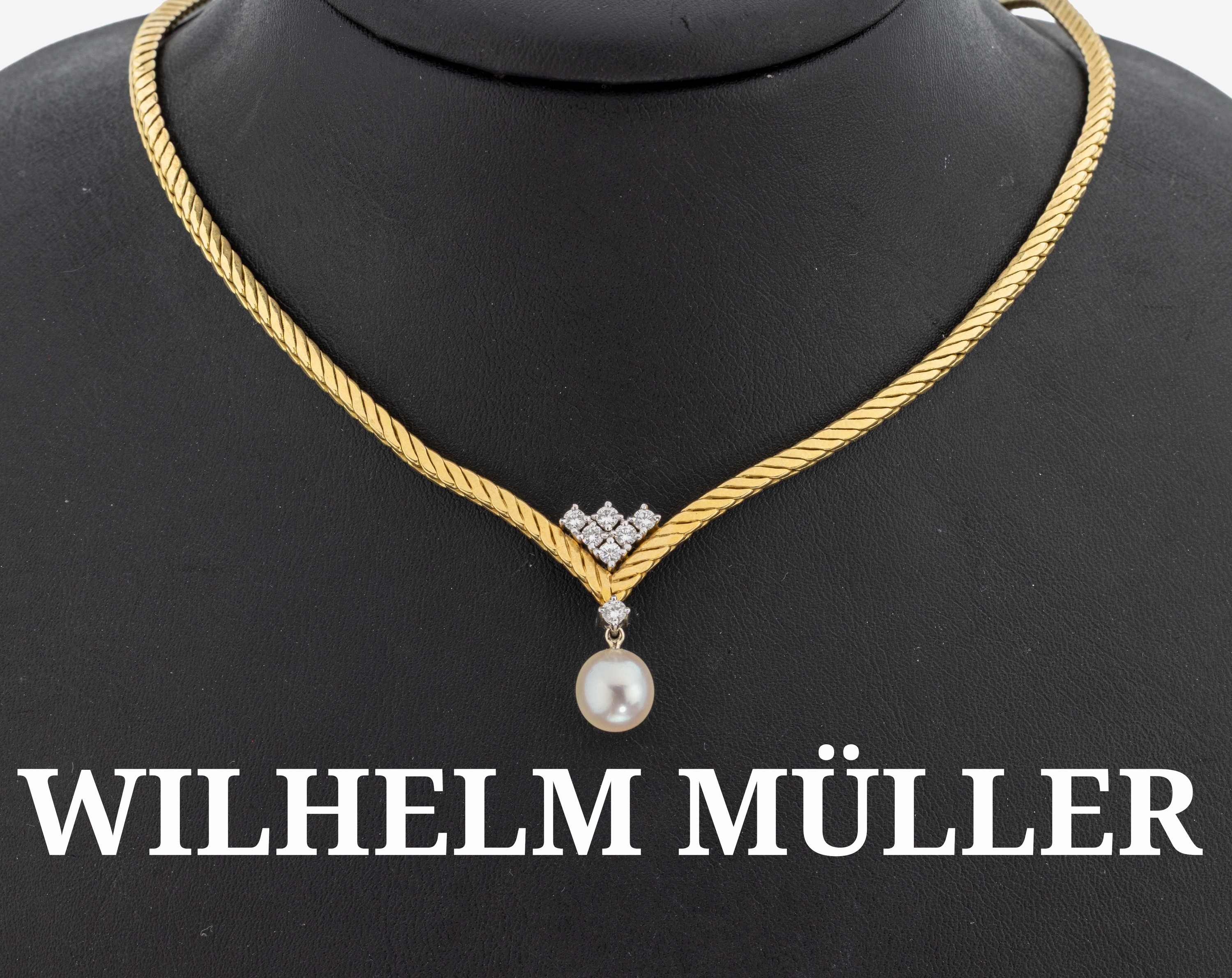 Image 27130611 - 18 kt Gold Brillant-Perl-Collier, GG/WG 750/000, qualitätvolle Verarbeitung, 7 in WG ...