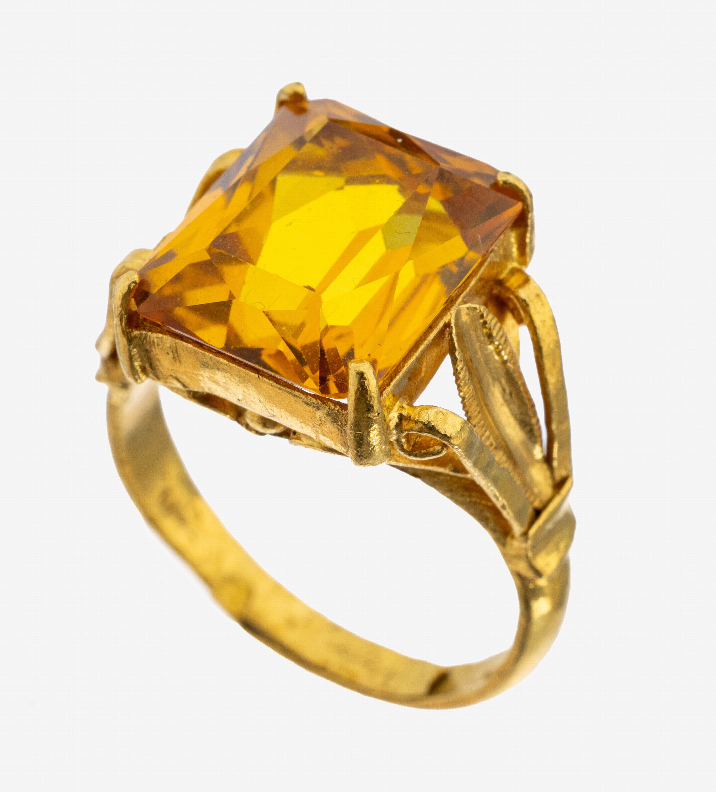 Image 27130618 - 18 kt Gold Farbstein-Ring, GG 750/000 gepr., wohl feinvergoldet, facett. synth. gelber ...