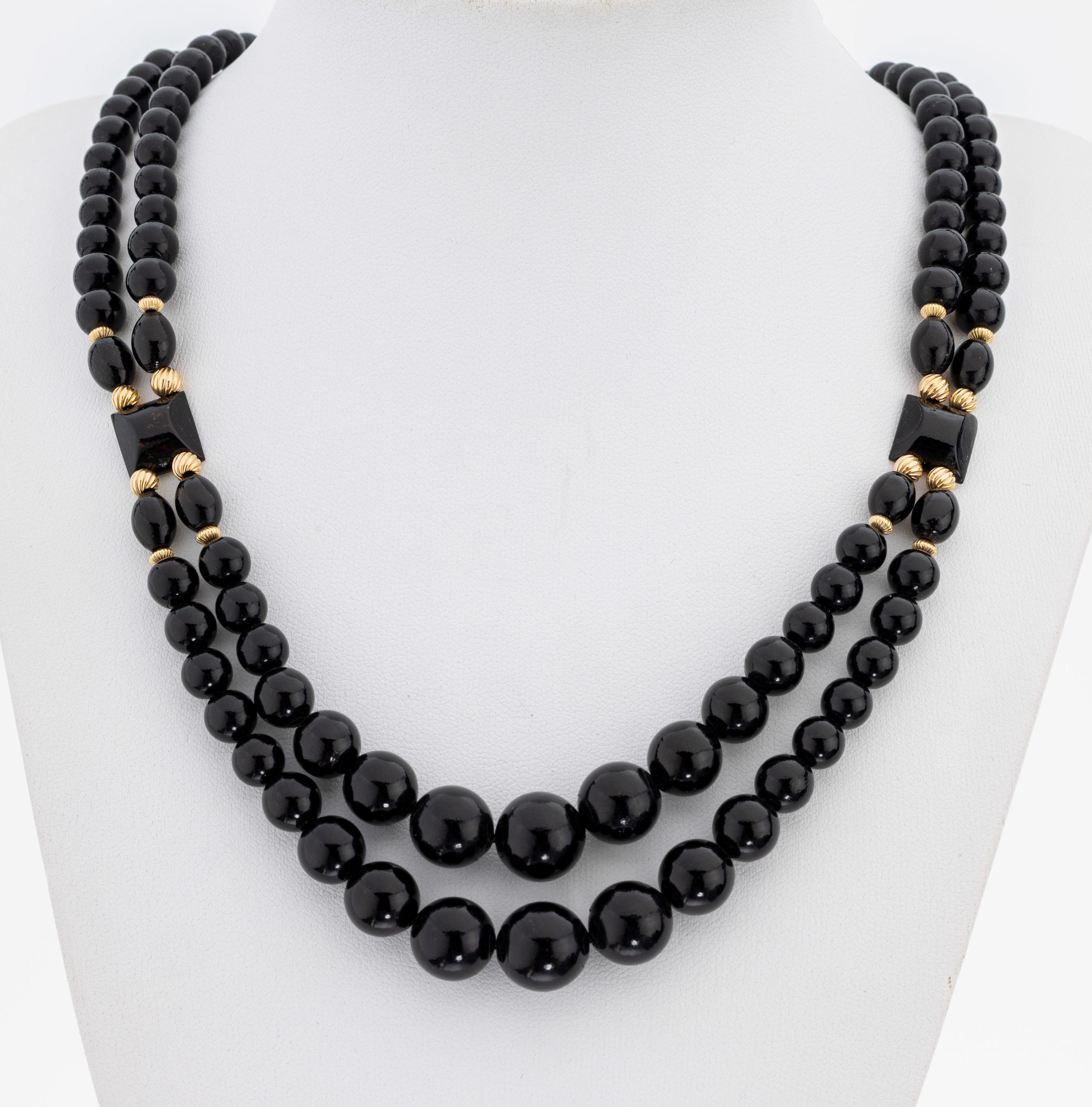 Image 27130641 - 14 kt Gold Collier, wohl um 1930, schwarze Bakelit-Kugeln, D. ca. 4.1-11.7 mm, ...