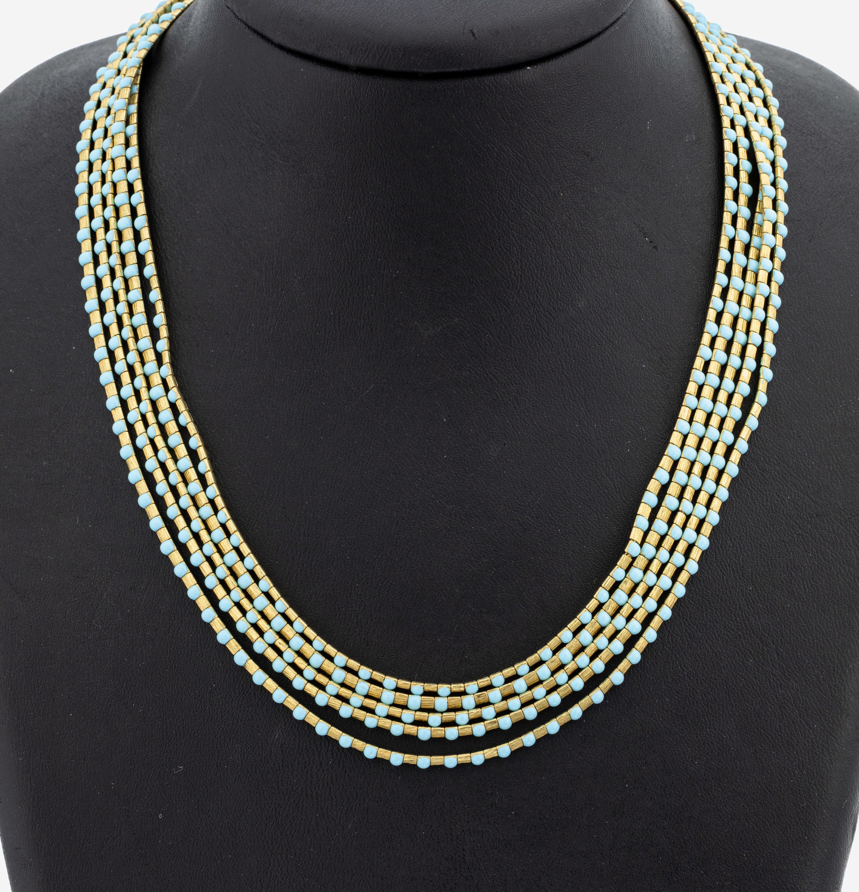 Image 27130643 - 18 kt Gold Türkis-Collier, GG 750/000, schwere qualitätvolle Verarbeitung, 5-rhg., ...