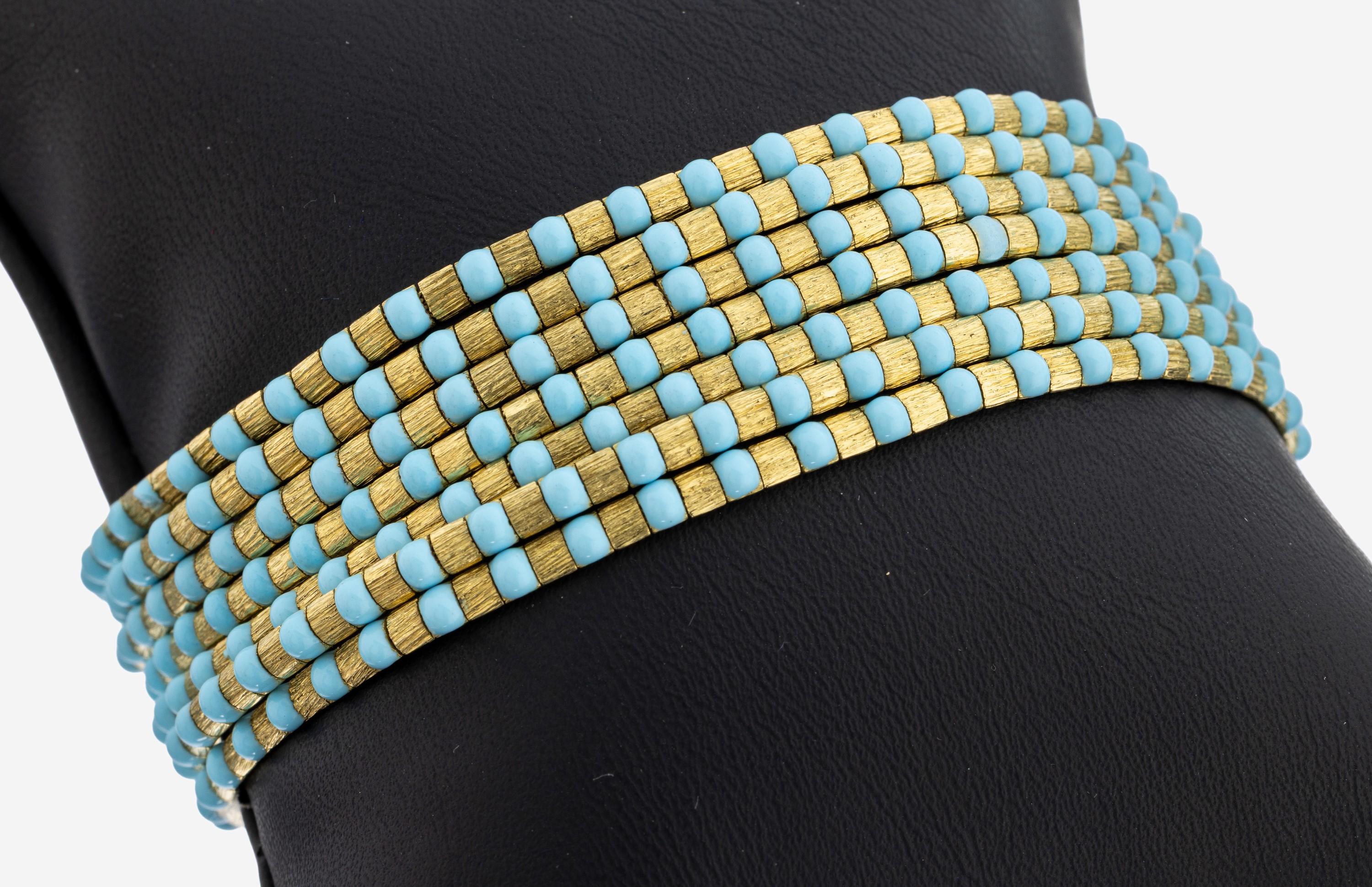 Image 27130644 - 18 kt Gold Türkis-Armband, GG 750/000, schwere qualitätvolle Verarbeitung, 7-rhg., ...
