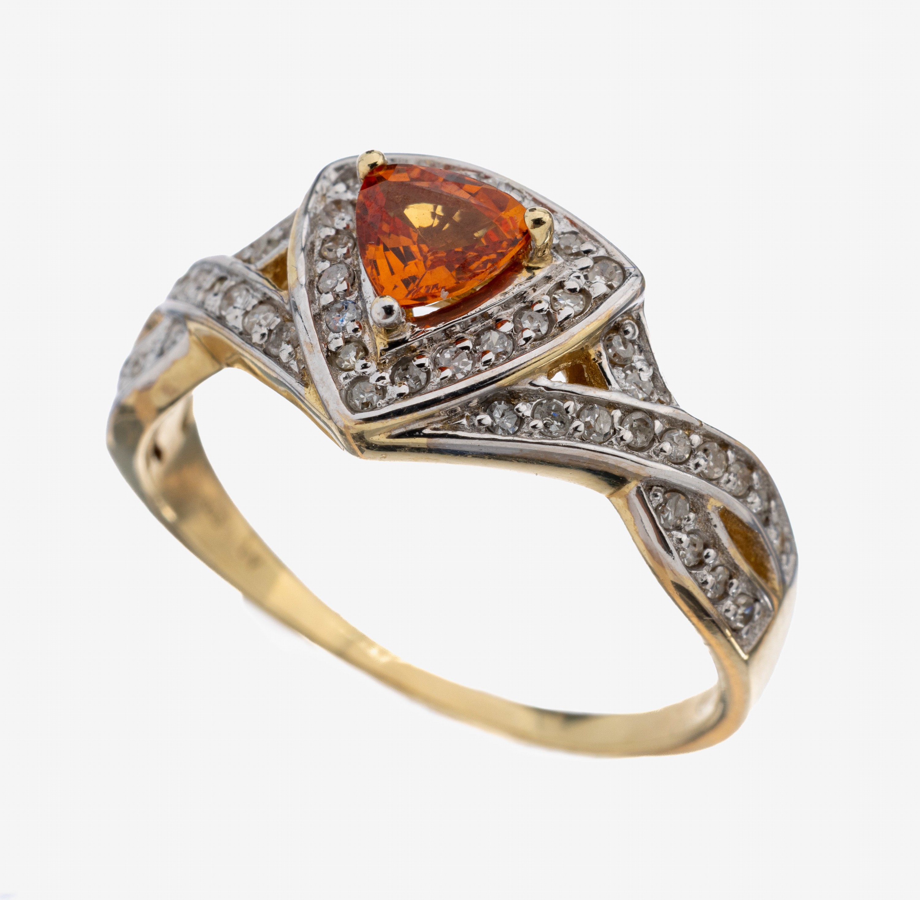 Image 27130686 - 14 kt Gold Granat-Diamant-Ring, GG 585/000,facett. Mandaringranat-Triangel ca. 0.50 ct, ...