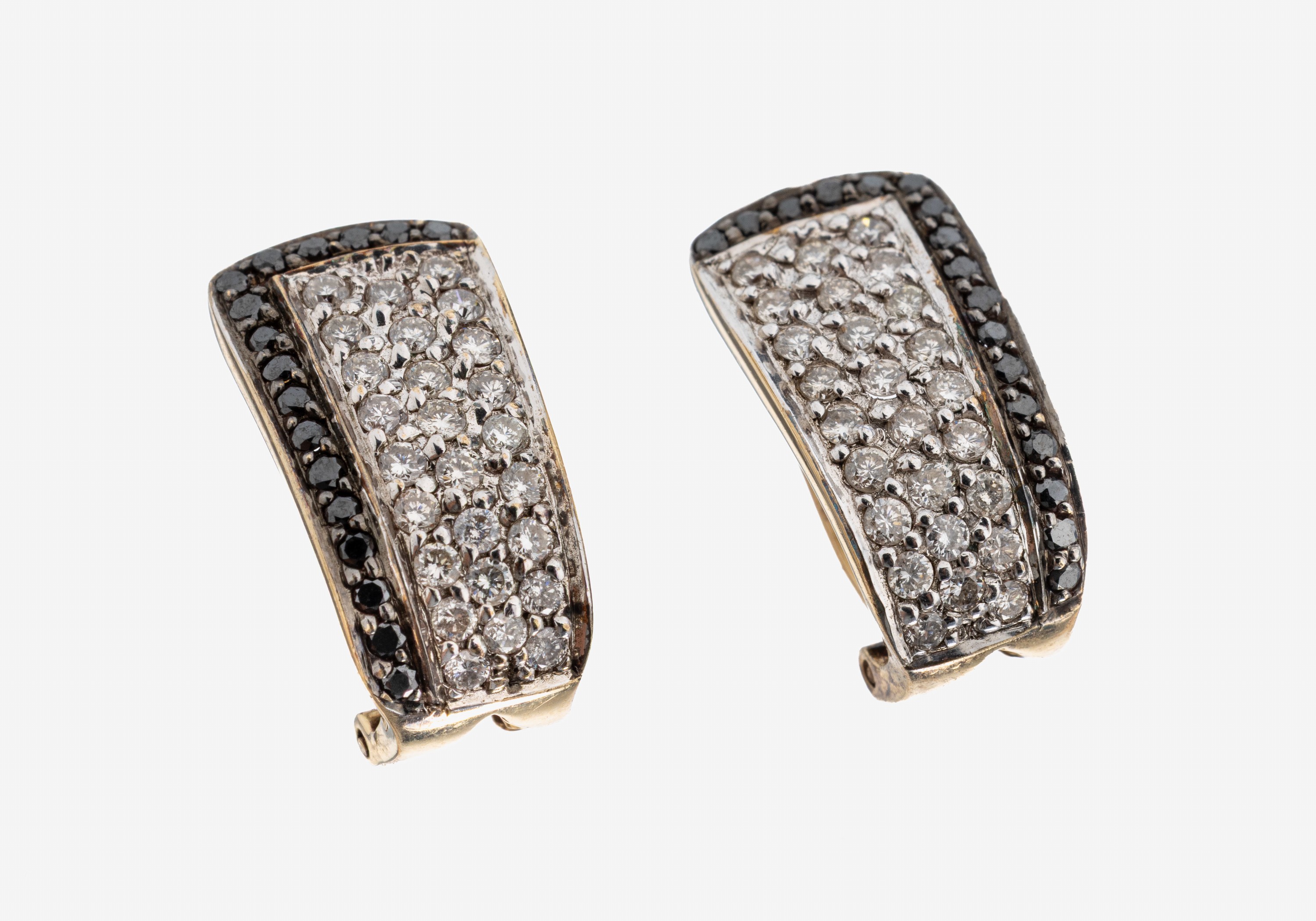 Image 27130689 - Paar 14 kt Gold Diamant-Ohrclips, GG 585/000, 34 schwarze Diamanten (beh.) und 52 ...