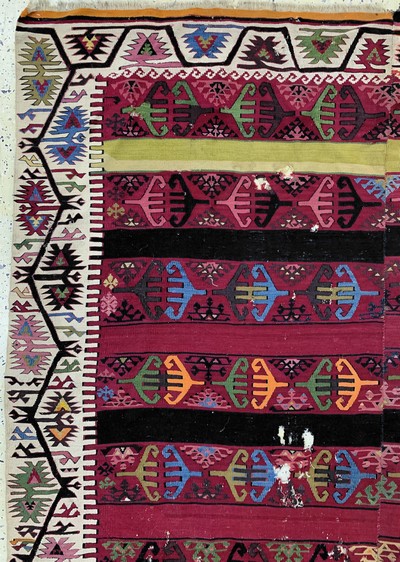 27130601a - ´Reyhanli´Kelim antik, Türkei, um 1900, Wolle auf Wolle, ca. 445 x 170 cm, EHZ: 4, ...