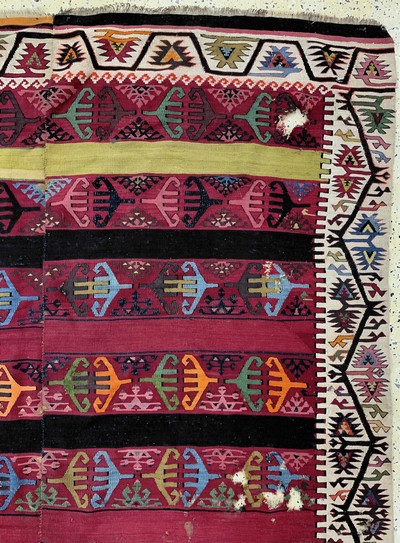27130601b - ´Reyhanli´Kelim antik, Türkei, um 1900, Wolle auf Wolle, ca. 445 x 170 cm, EHZ: 4, ...