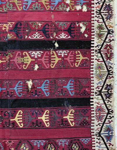27130601d - ´Reyhanli´Kelim antik, Türkei, um 1900, Wolle auf Wolle, ca. 445 x 170 cm, EHZ: 4, ...