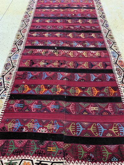 27130601k - ´Reyhanli´Kelim antik, Türkei, um 1900, Wolle auf Wolle, ca. 445 x 170 cm, EHZ: 4, ...