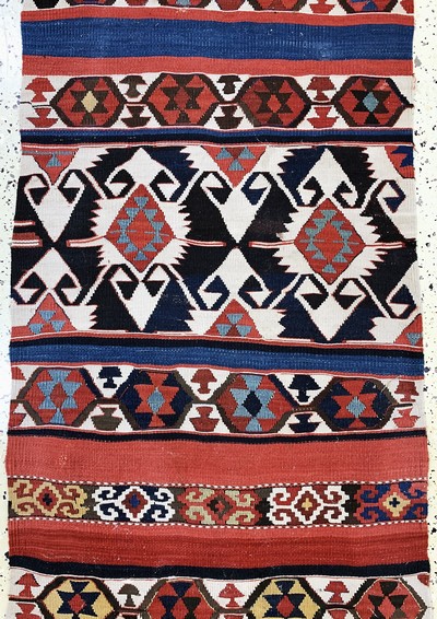 27130628e - Konya Kilim antique, Turkey, 19th century, wool on wool, approx. 390 x 155 cm, two ...