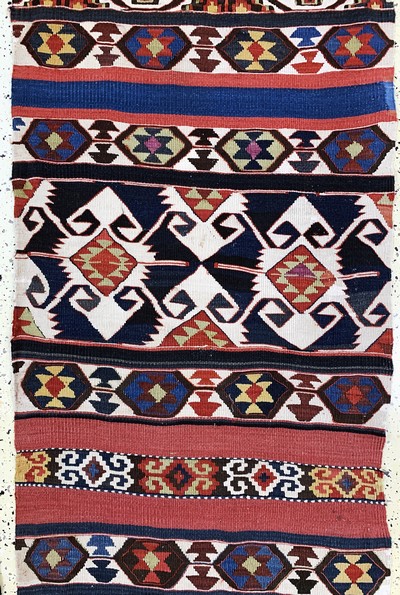 27130628f - Konya Kilim antique, Turkey, 19th century, wool on wool, approx. 390 x 155 cm, two ...