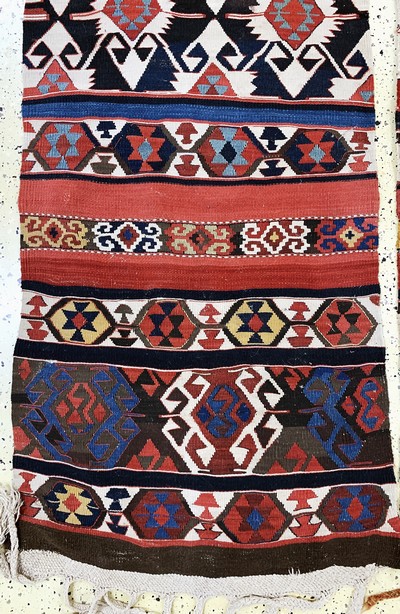 27130628g - Konya Kilim antique, Turkey, 19th century, wool on wool, approx. 390 x 155 cm, two ...
