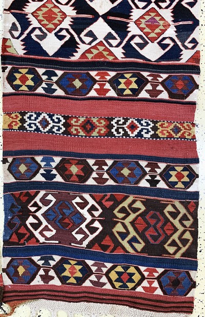 27130628h - Konya Kilim antique, Turkey, 19th century, wool on wool, approx. 390 x 155 cm, two ...