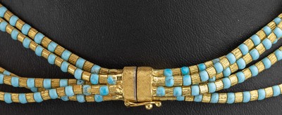 27130643a - 18 kt Gold Türkis-Collier, GG 750/000, schwere qualitätvolle Verarbeitung, 5-rhg., ...