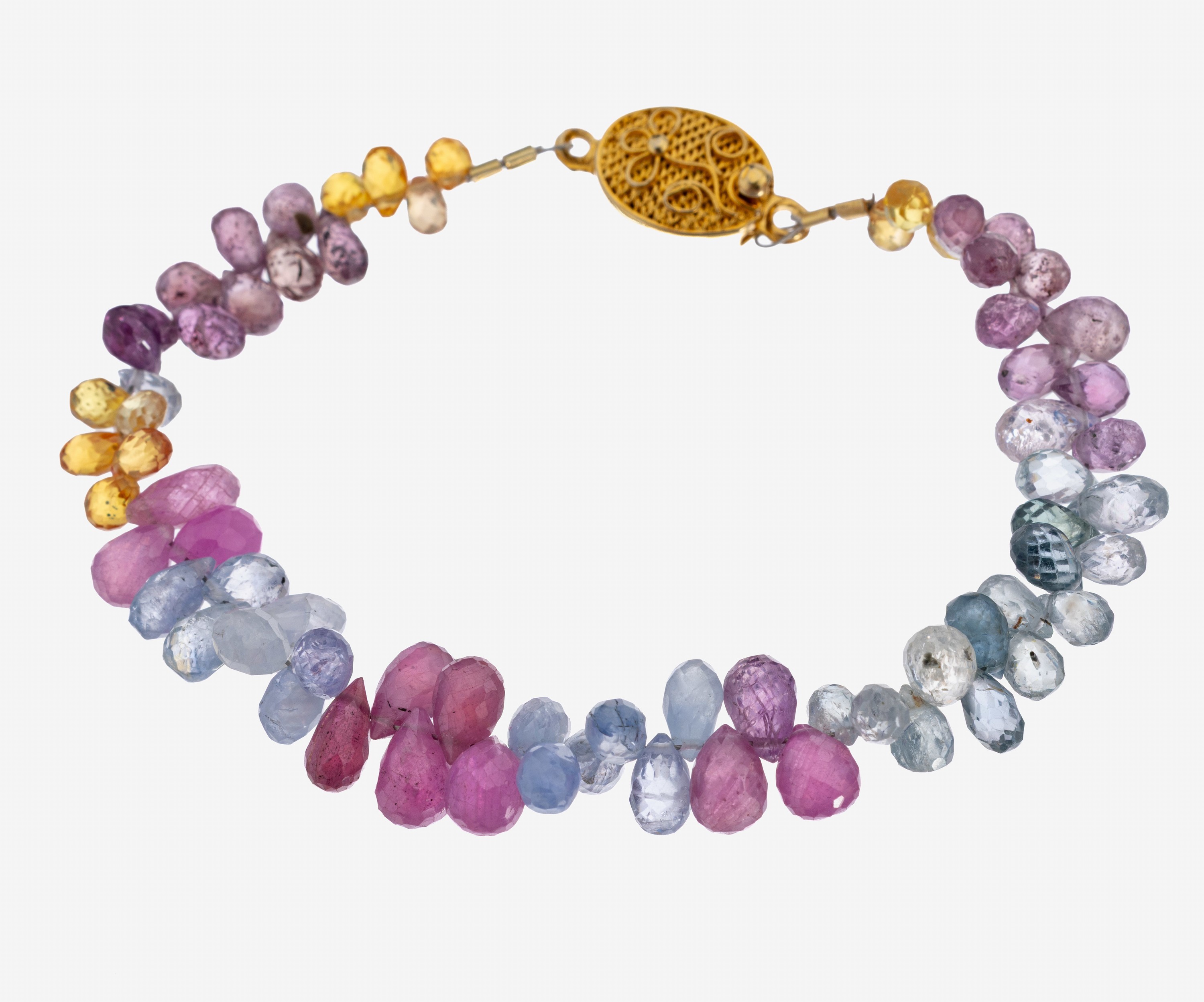 Image 27130857 - Saphir-Armband, facett. Saphir-Tropfen in versch. Farben, ausgefallene Anordnung, L. ...