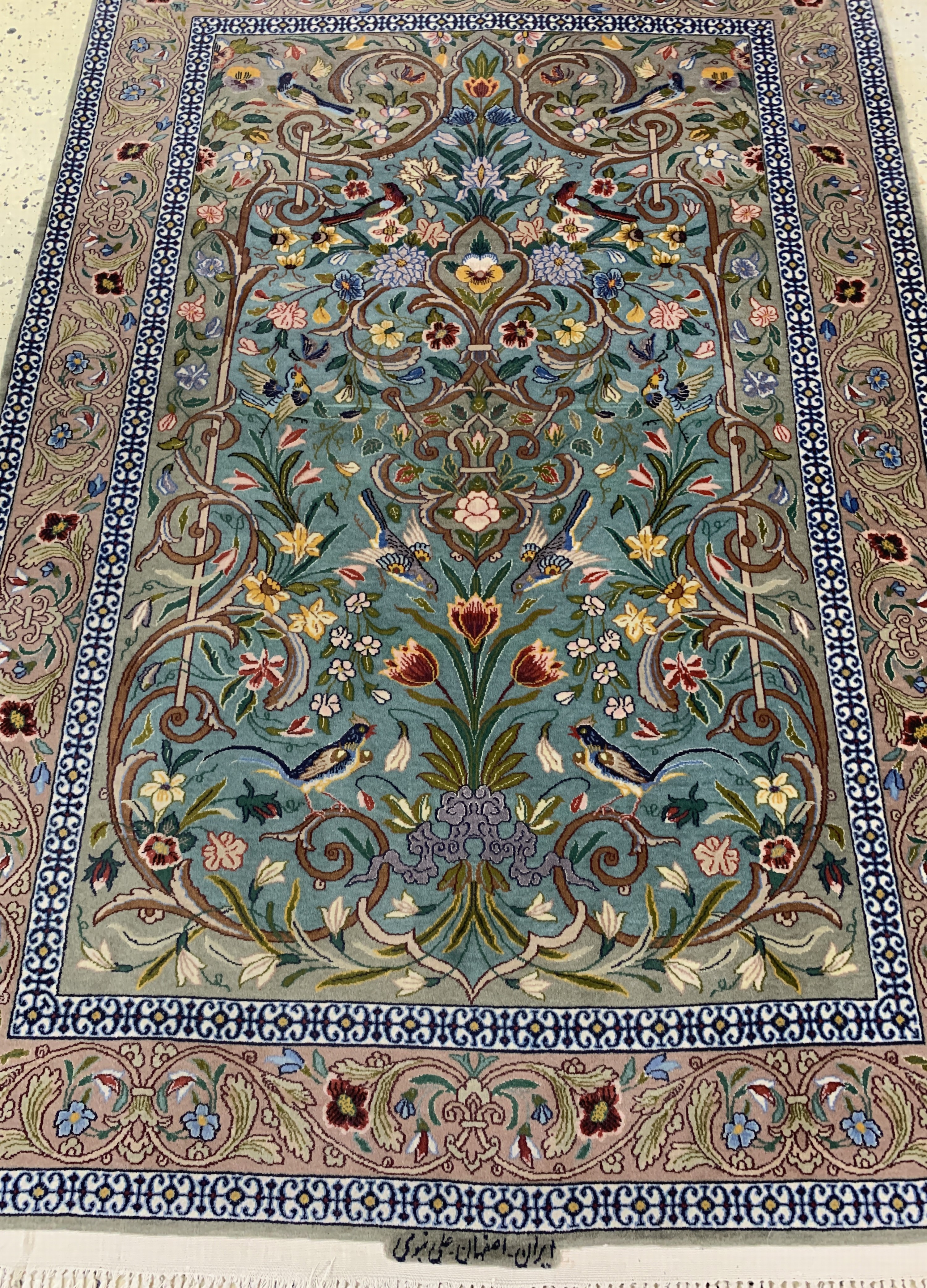 Detail e: Esfahan fein Persien, signiert"Ali Nabawi",Mitte 20.Jhd, Korkwolle mit und auf Seide, ca.160 x 108 cm, EHZ: 2