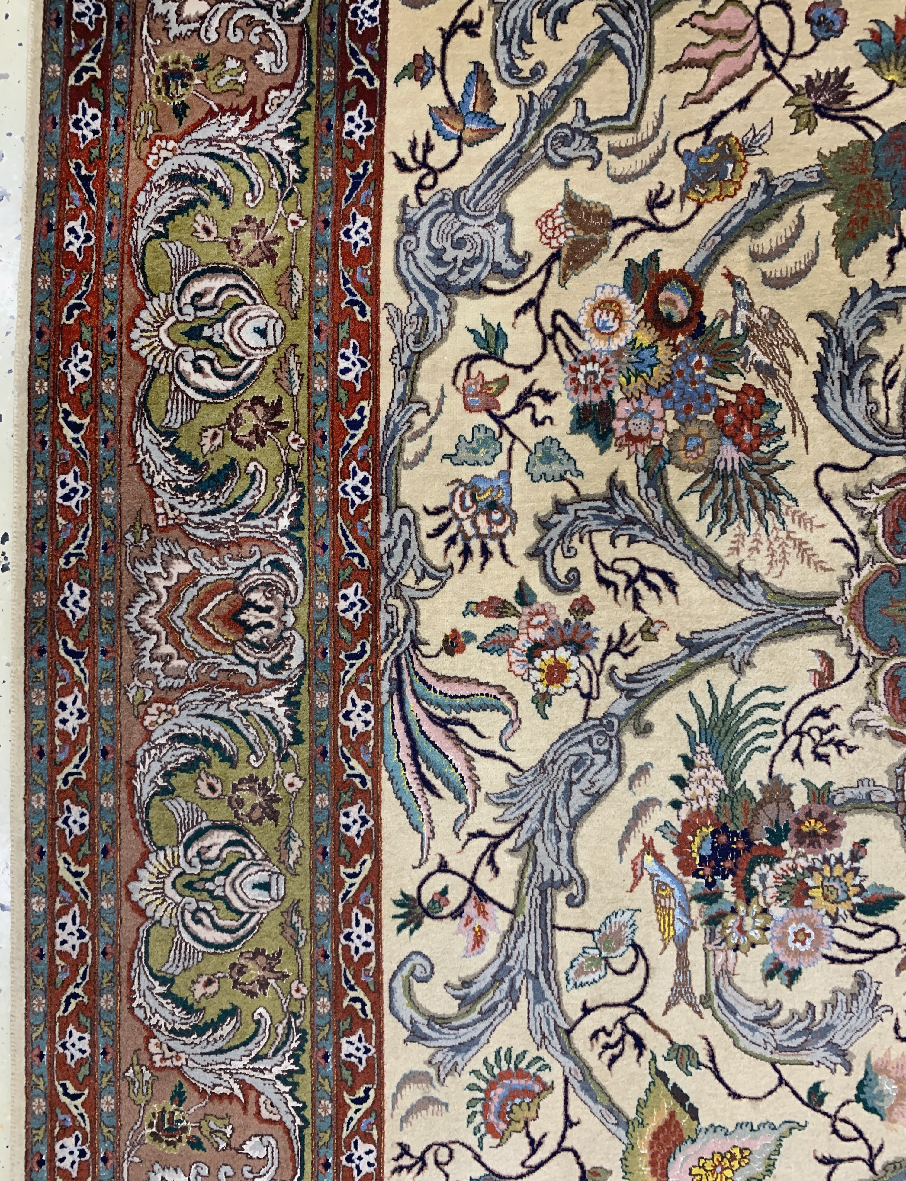 Detail c: Täbriz fein(60 Raj), Persien, Mitte 20.Jhd,Korkwolle mit Seide, ca. 310 x 195 cm, ca. 800.000 Kn/qm, EHZ: 2