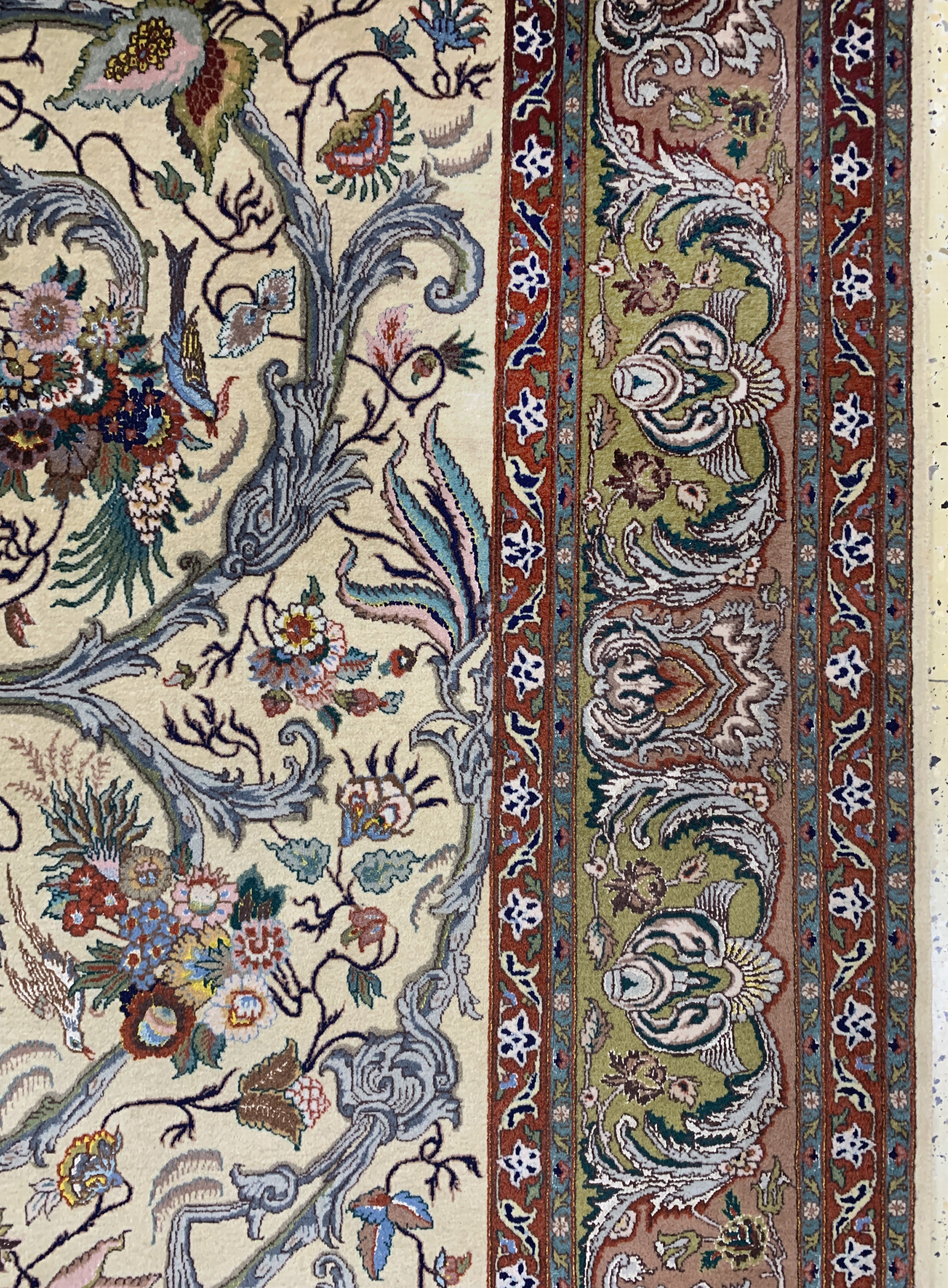 Detail e: Täbriz fein(60 Raj), Persien, Mitte 20.Jhd,Korkwolle mit Seide, ca. 310 x 195 cm, ca. 800.000 Kn/qm, EHZ: 2