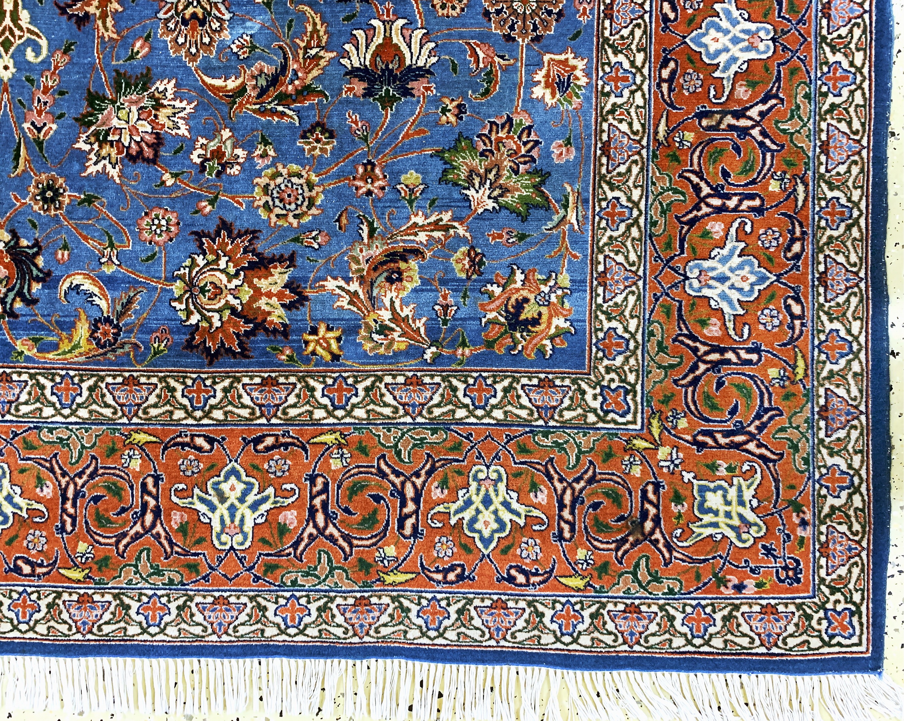 Detail a: Esfahan fein, Persien, Anfang 20.Jhd, Korkwolle auf Baumwolle, ca. 290 x 200 cm, ca.500.000 Kn/qm, EHZ: 2-3(geflickt)