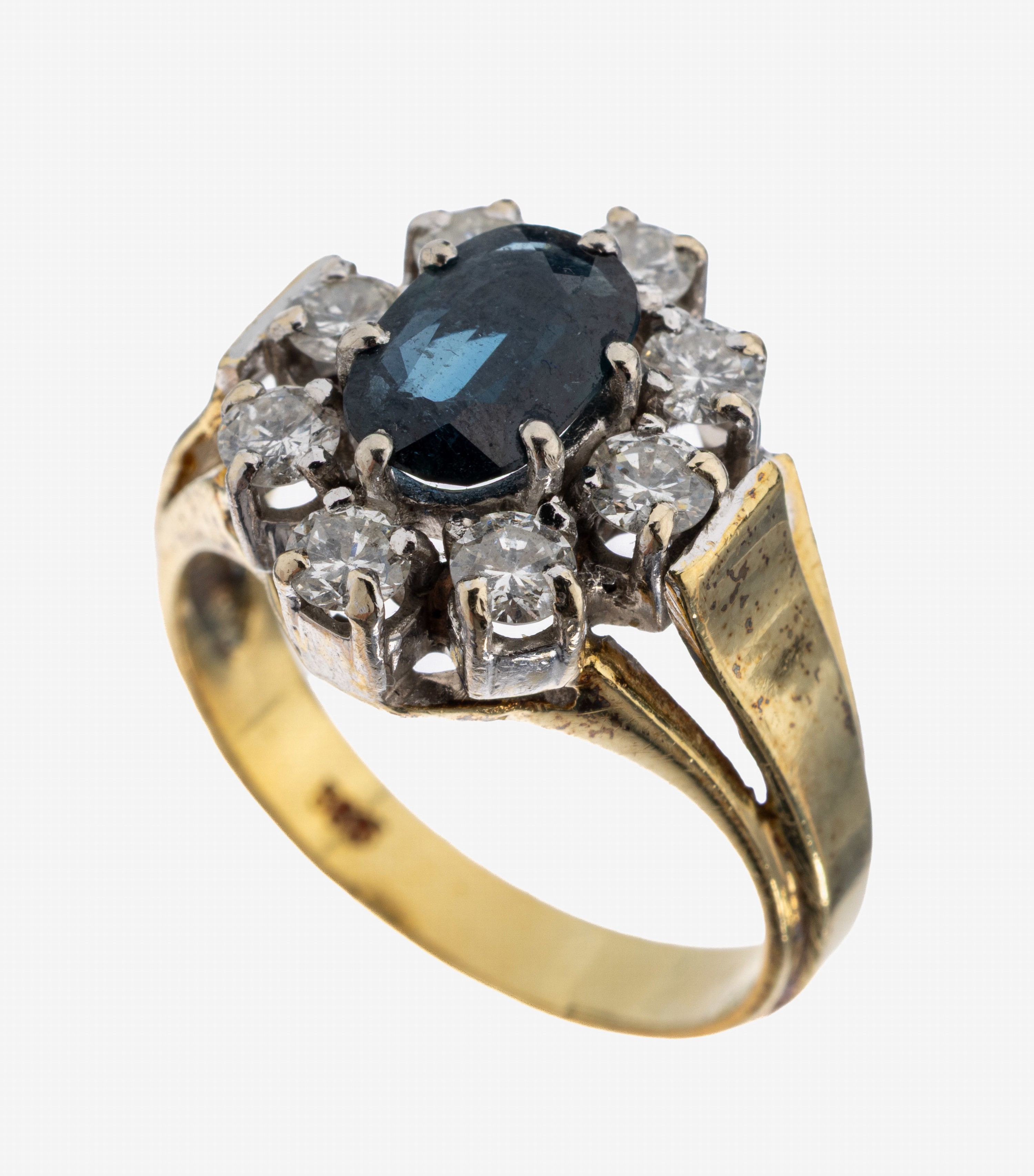 Image 27131074 - 14 kt Gold Saphir-Brillant-Ring, GG/WG 585/000, Ringkopf WG, mittig erhaben ...