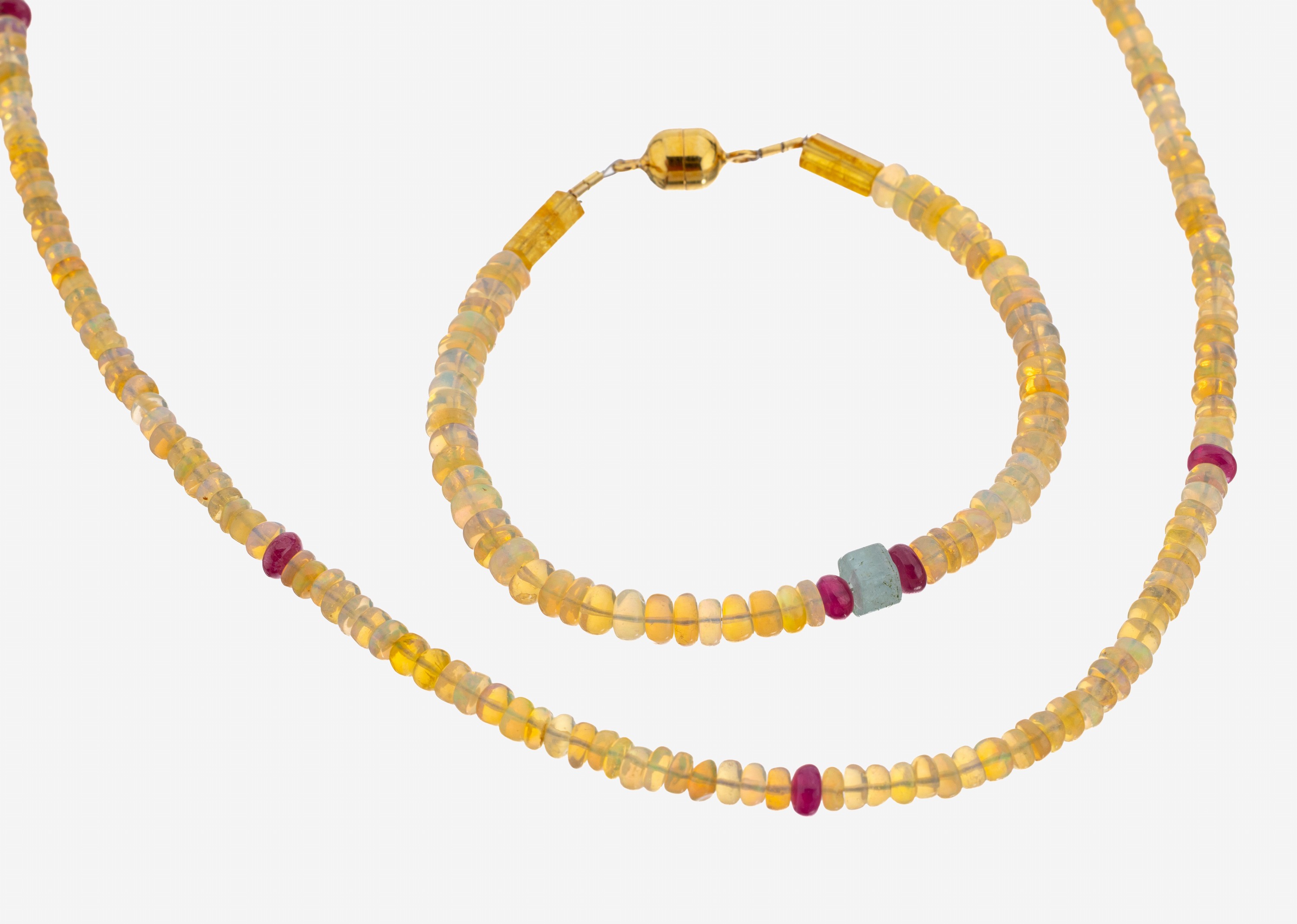 Image 27131123 - Opal-Schmuckset, best. aus: Collier und Armband, Opalkugeln bzw. -rondelle von ...
