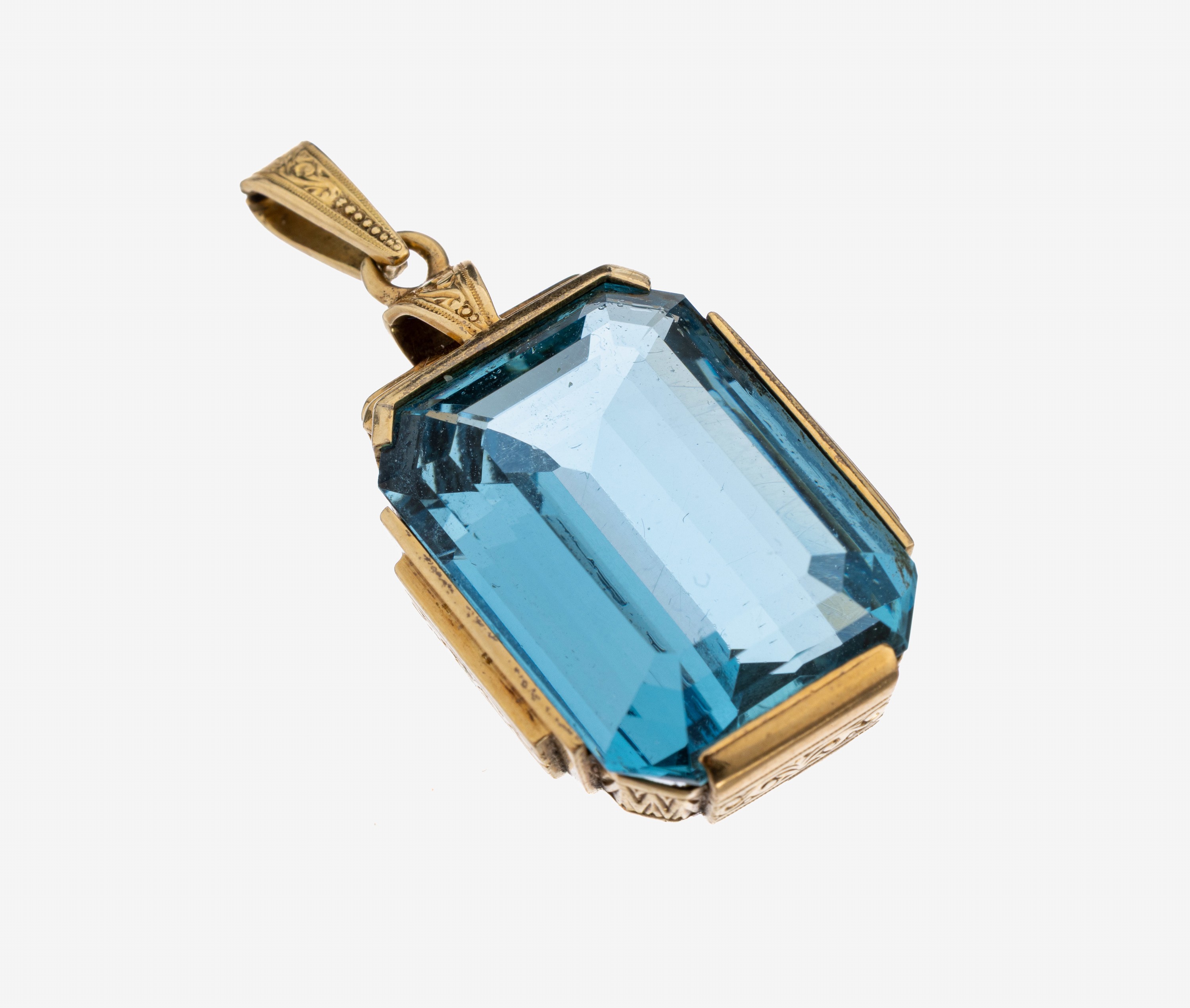 Image 27131474 - 14 kt Gold Aquamarin-Anhänger, GG 585/000, Aquamarin im Treppenschliff ca. 23.70 ct, ...