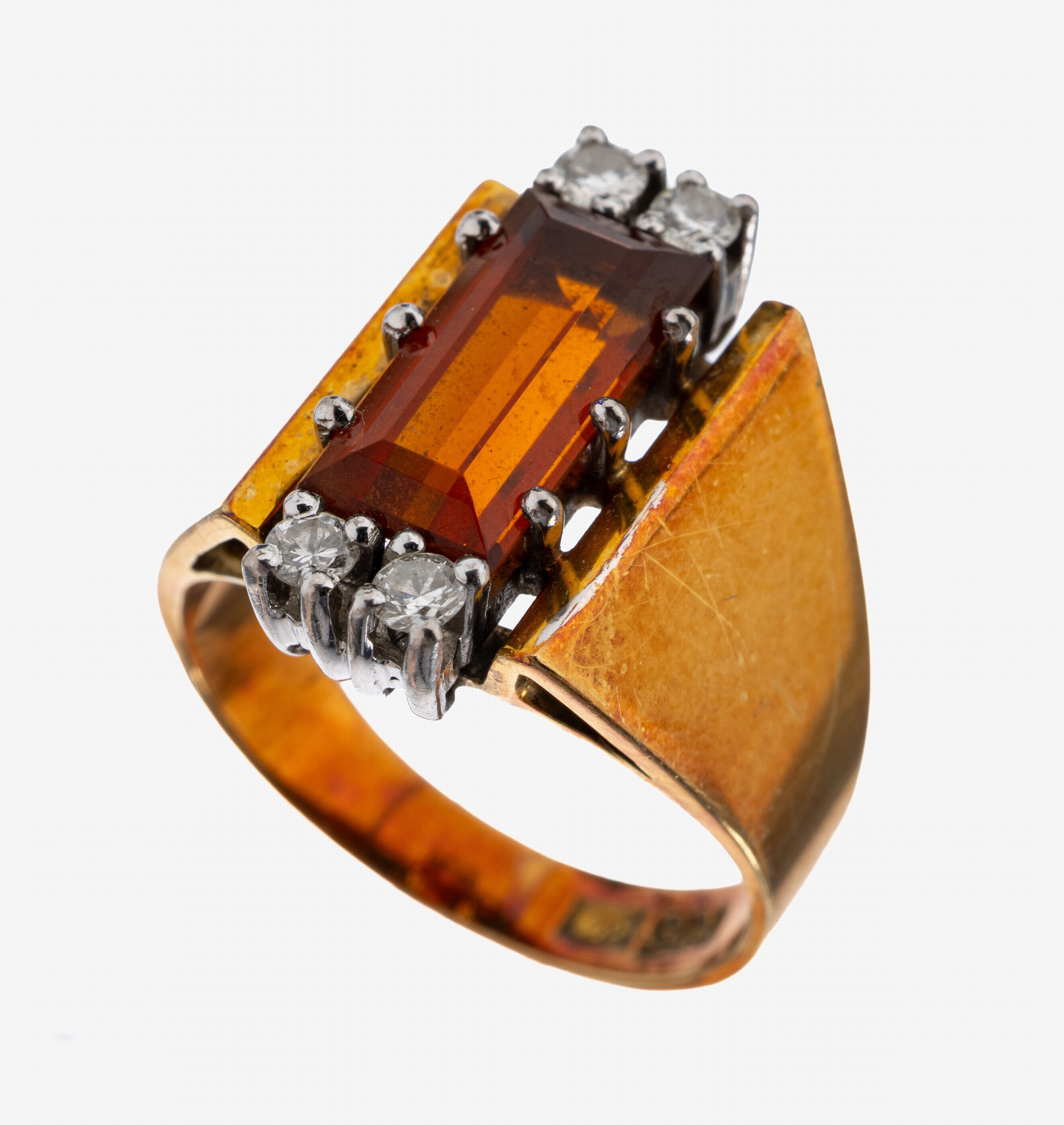 Image 27131605 - 14 kt Gold Citrin-Brillant-Ring, GG 585/000, Madeira-Citrin ca. 3.0 ct, 4 Brillanten ...