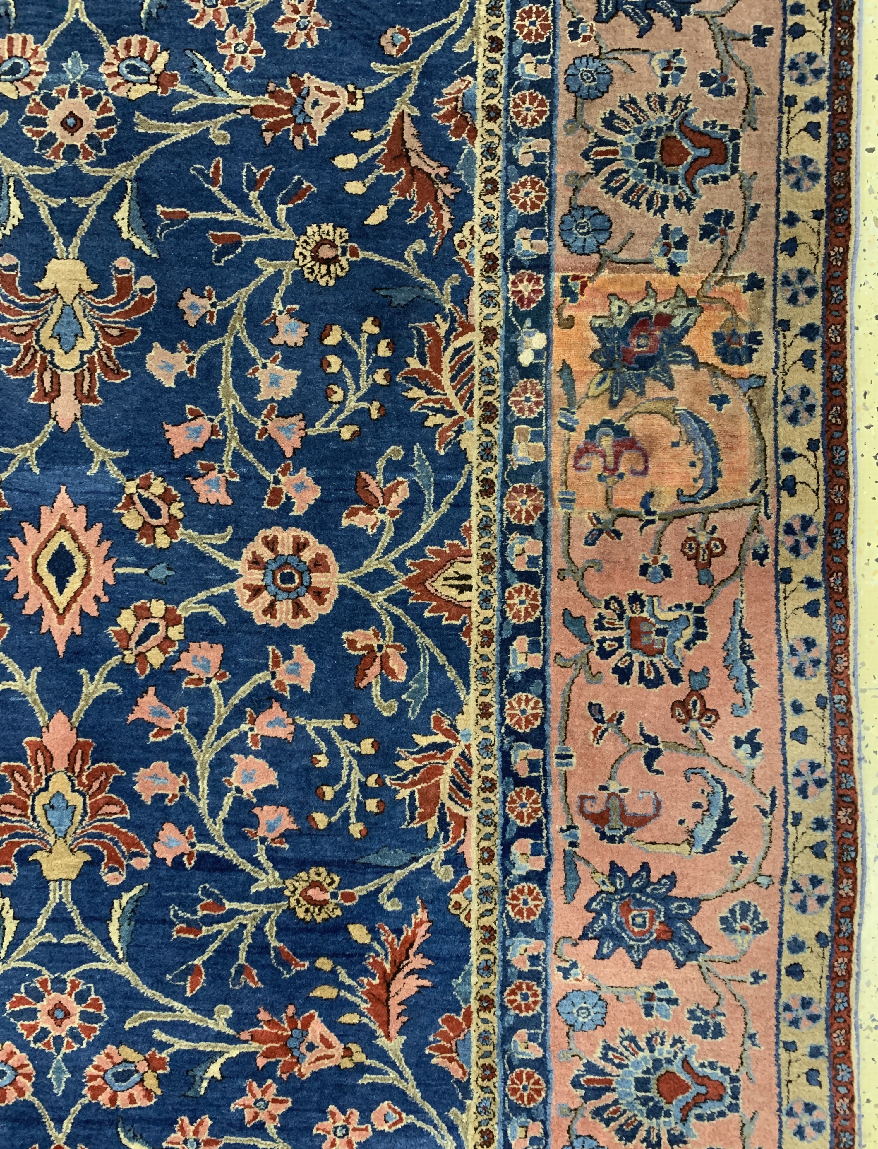 Detail e: "Manchester"Keschan antik, Persien, um 1900, Manchester-Korkwolle, ca. 330 x 220 cm, EHZ: 2(restaurierungen),Rückseite mit pflanzlichem ...