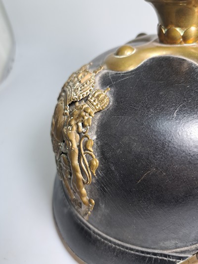 27131950m - Pickelhaube der Gendarmerie, Kgr. Bayern, um 1910-18, Lederinnenfutter, Spite und ...