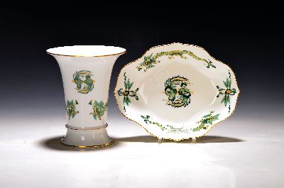 Image Bowl and vase, Meissen, 20th century, 1st choice, decoration of green wind dragon ...