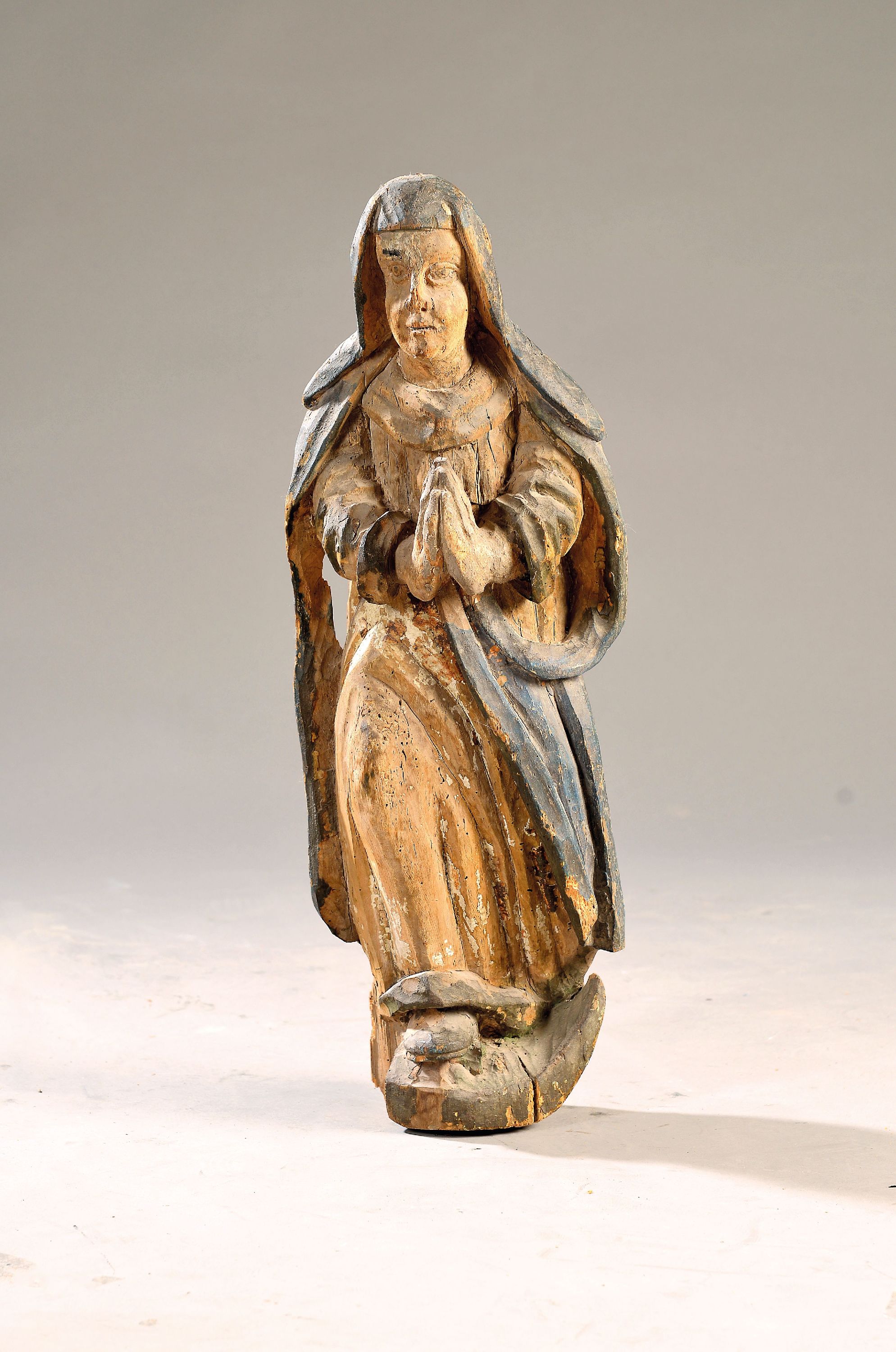 Image 27132117 - Heiligenfigur Maria, 19./20.Jh., Holz vollplastisch geschnitzt, fragmentarische Fassung, ...