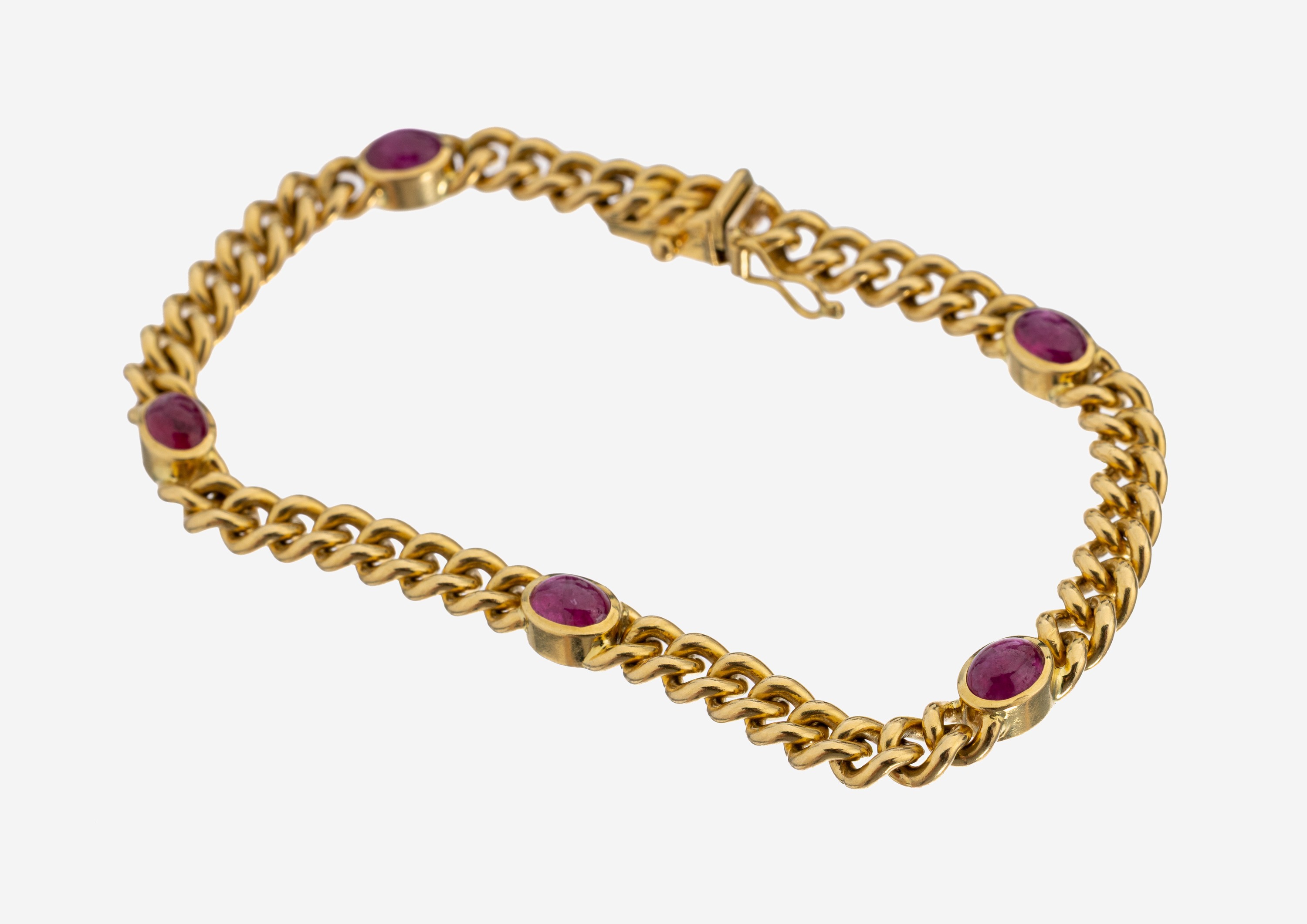 Image 27132131 - 18 kt Gold Rubin-Armband, GG 750/000, 5 ovale Rubin-Cabochons zus. ca. 4.50 ct, L. ca. ...