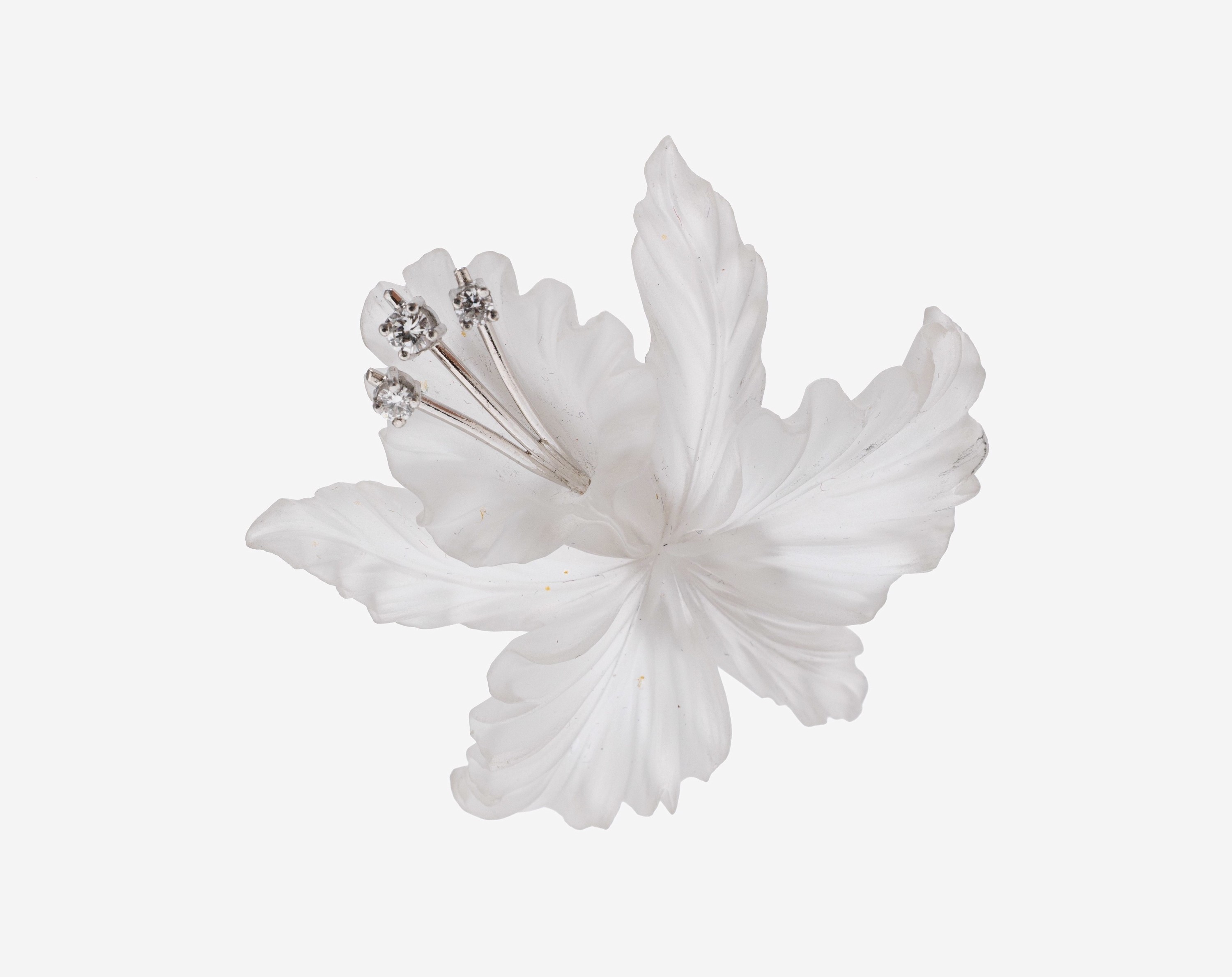 Image 27132143 - 14 kt Gold Bergkristall-Brillant-Brosche, WG 585/000, Orchideenblüte aus Bergkristall ...