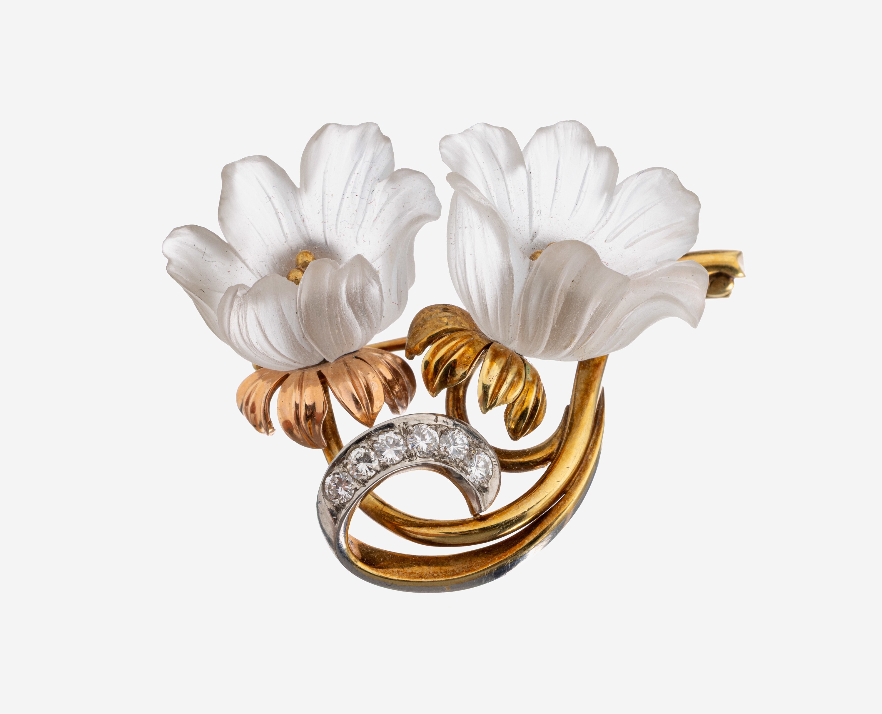 Image 27132147 - 14 kt Gold Bergkristall-Brillant-Brosche, 1960er Jahre, GG/WG/RG 585/000, ...