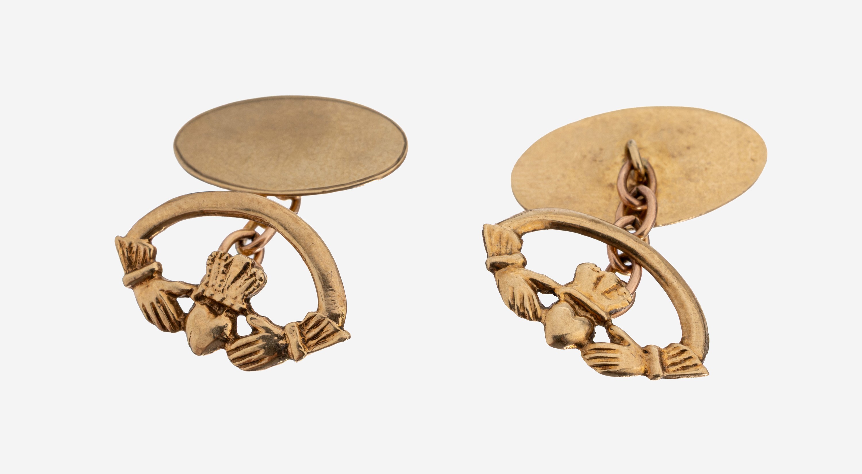 Image 27132165 - Paar 9 kt Gold Manschettenknöpfe, England, wohl um 1900, GG 375/000, Claddagh-Symbol, ...