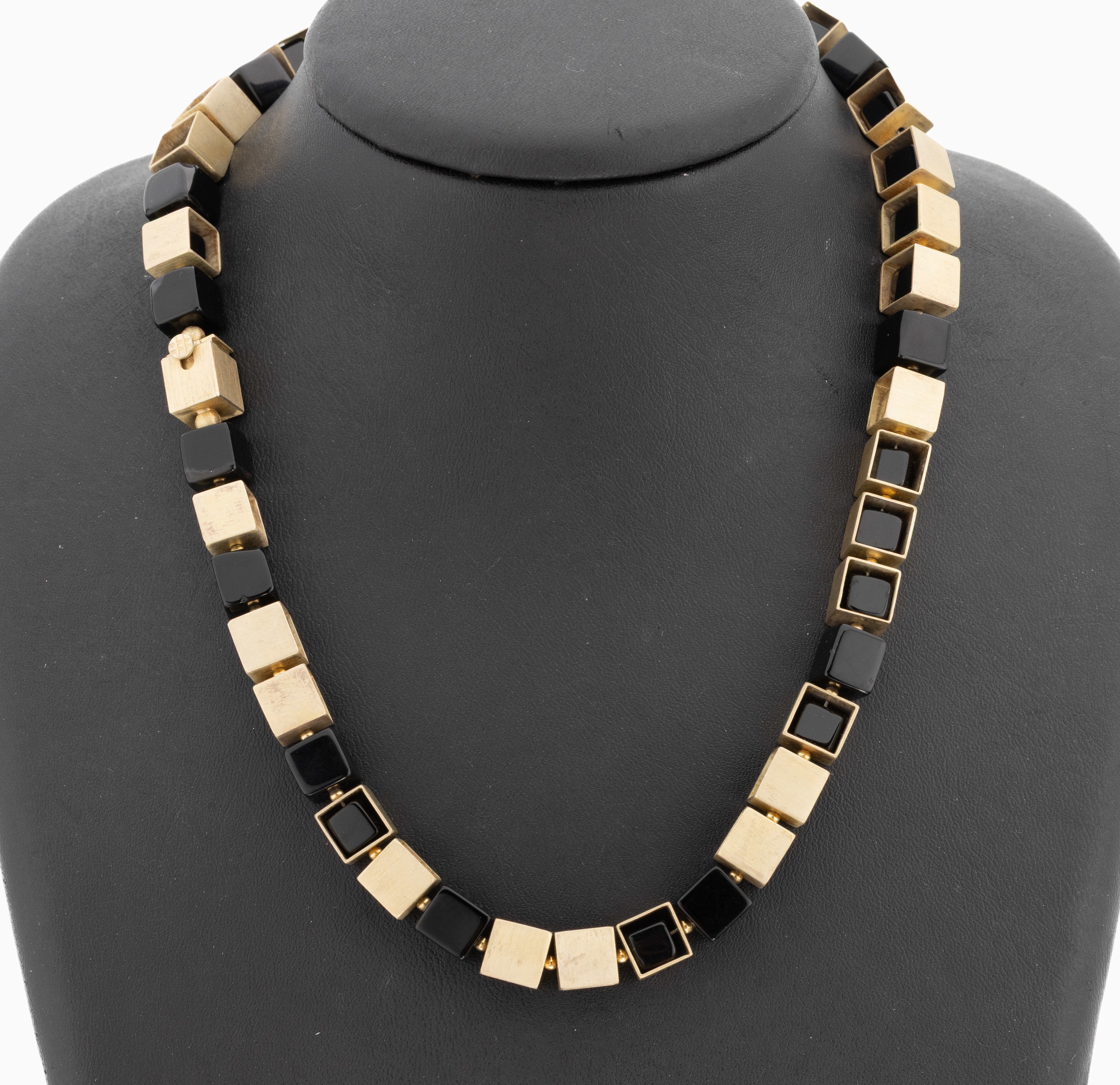 Image 27132171 - Designer Onyx-Collier, 925er Silber verg., ungewöhnliches Design, würfelf. Glieder, ...