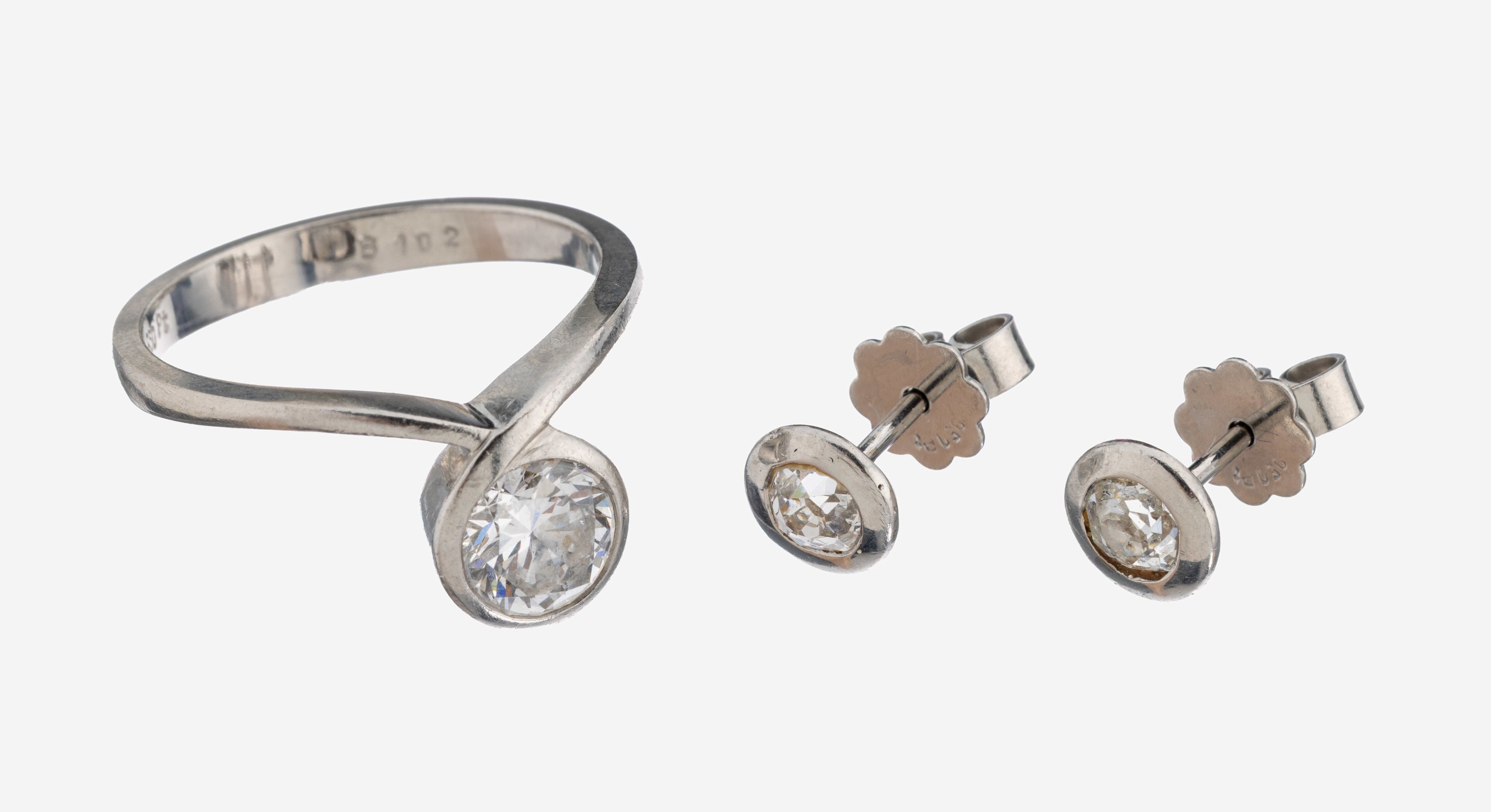 Image 27132179 - Platin Brillant-Schmuckset, Pt gepr., best.aus: Ring mit Brillant ca. 0.85 ct Weiß/p, ...