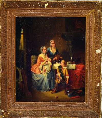 27132120k - Zuschreibung: Julius Scholtz, 1825 Breslau-1893 Dresden, Familie in der Stube, Öl/Holz, ...