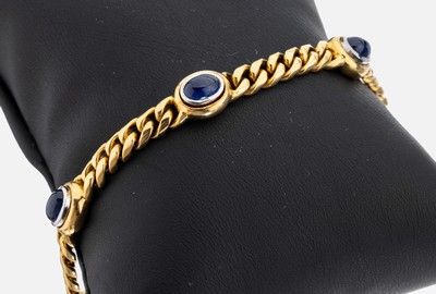 Image 18 kt gold sapphire-bracelet , YG/WG 750/000, high quality workmanship, 5 oval ...