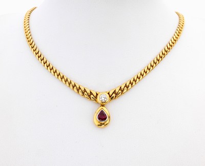 Image 18 kt gold brilliant-ruby-necklace , YG 750/000, heavy high quality workmanship, ...