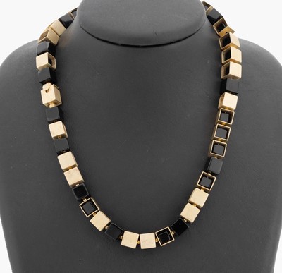 Image Design onyx-necklace , silver 925 gilt, unusual design, cube shaped links, l. approx. ...