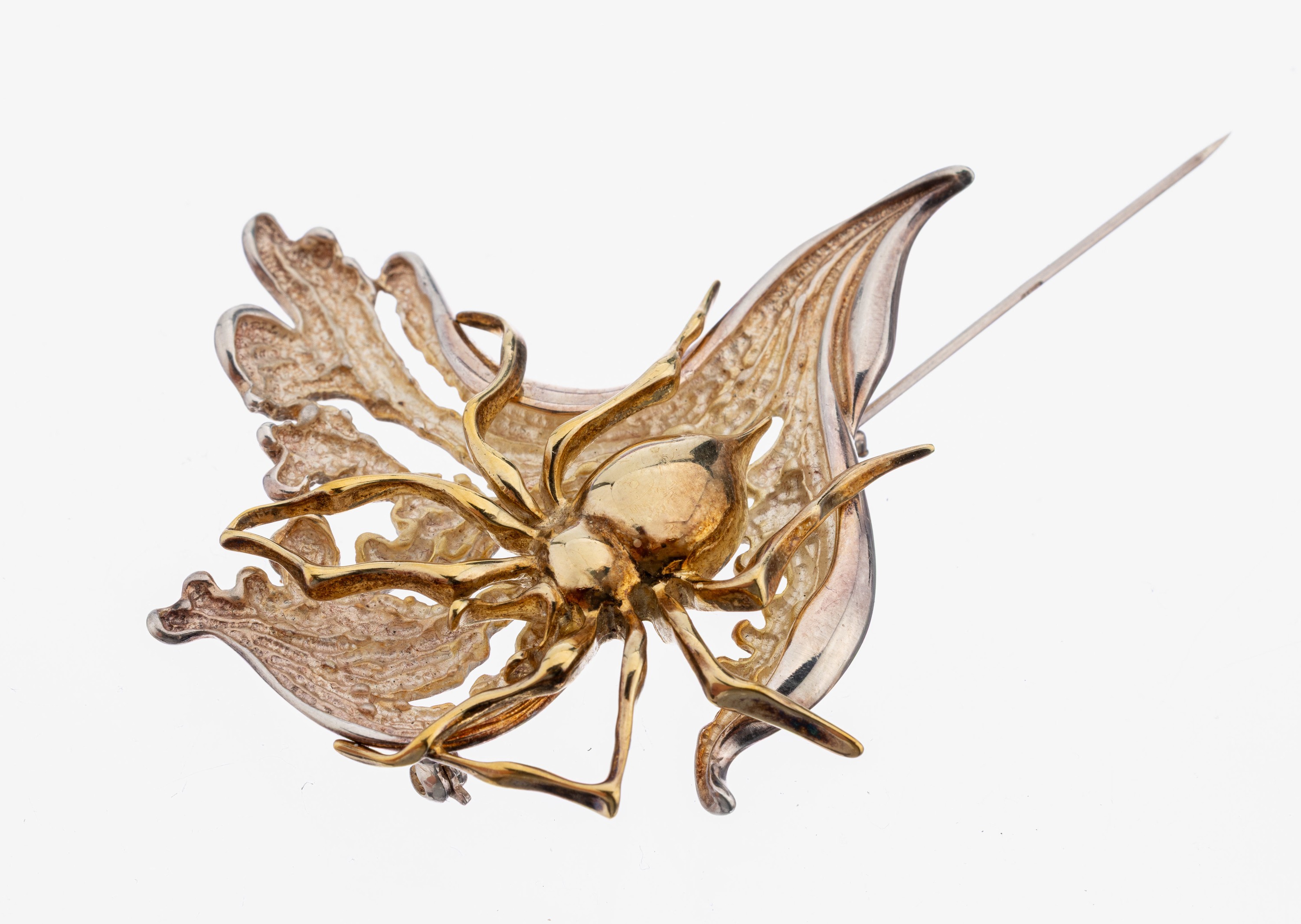 Image 27132208 - Ausgefallene Brosche, Silber gepr., abstraktes Design, Spinne vergoldet, ca. 6 x 5.8 ...