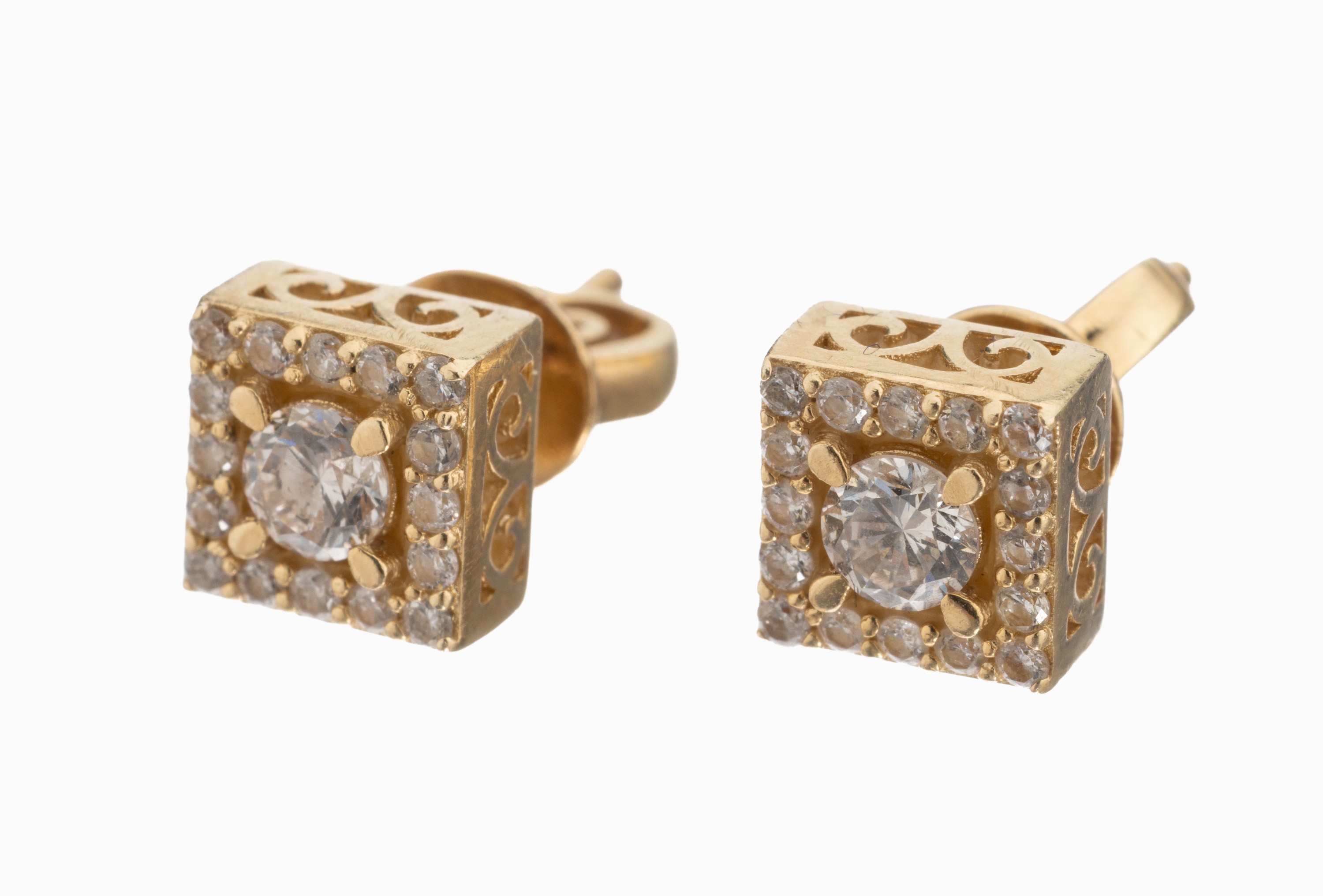 Image 27132214 - Paar 14 kt Gold Brillant-Ohrstecker, GG 585/000, quadratisch, 2 Brillanten zus. ca. ...